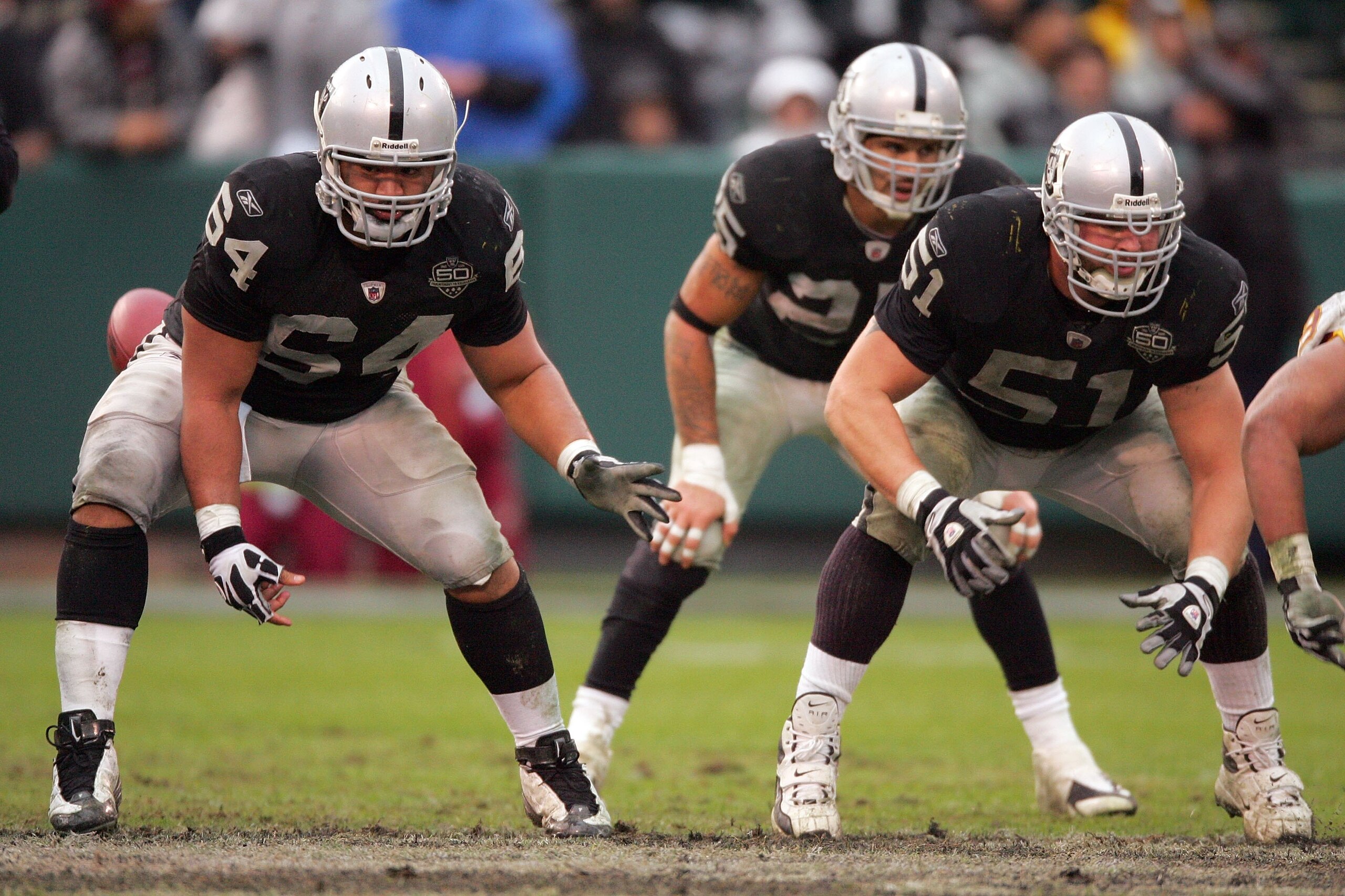 OAKLAND, CA - DECEMBER 13: Samson Satele #64 and Chris Morris #51 of the Oakland Raiders drop back to protect the quarterback during their game against the Washington Redskins at Oakland-Alameda County Coliseum on December 13, 2009 in Oakland, California OAKLAND, CA - DECEMBER 13: Samson Satele #64 and Chris Morris #51 of the Oakland Raiders drop back to protect the quarterback during their game against the Washington Redskins at Oakland-Alameda County Coliseum on December 13, 2009 in Oakland, California