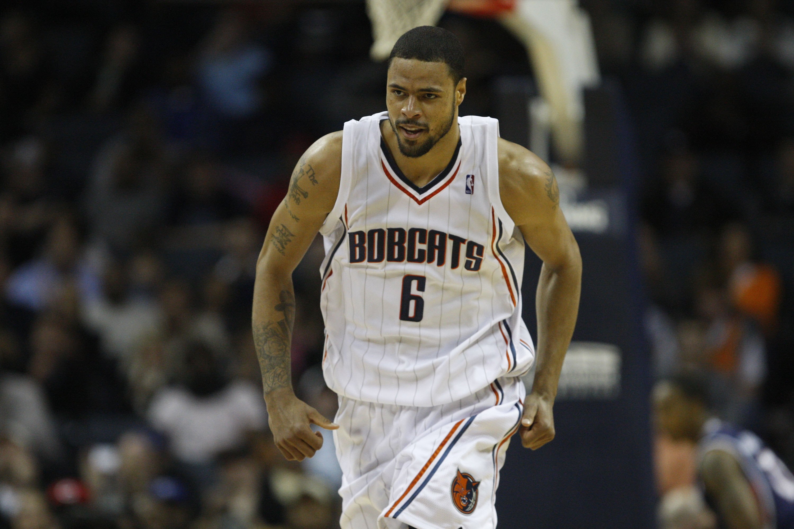 CHARLOTTE, NC - NOVEMBER 6:  Tyson Chandler #6 of the Charlotte Bobcats runs up court during the game against the Atlanta Hawks on November 6, 2009 at Time Warner Cable Arena in Charlotte, North Carolina.  The Bobcats won 103-83.  NOTE TO USER: User expre