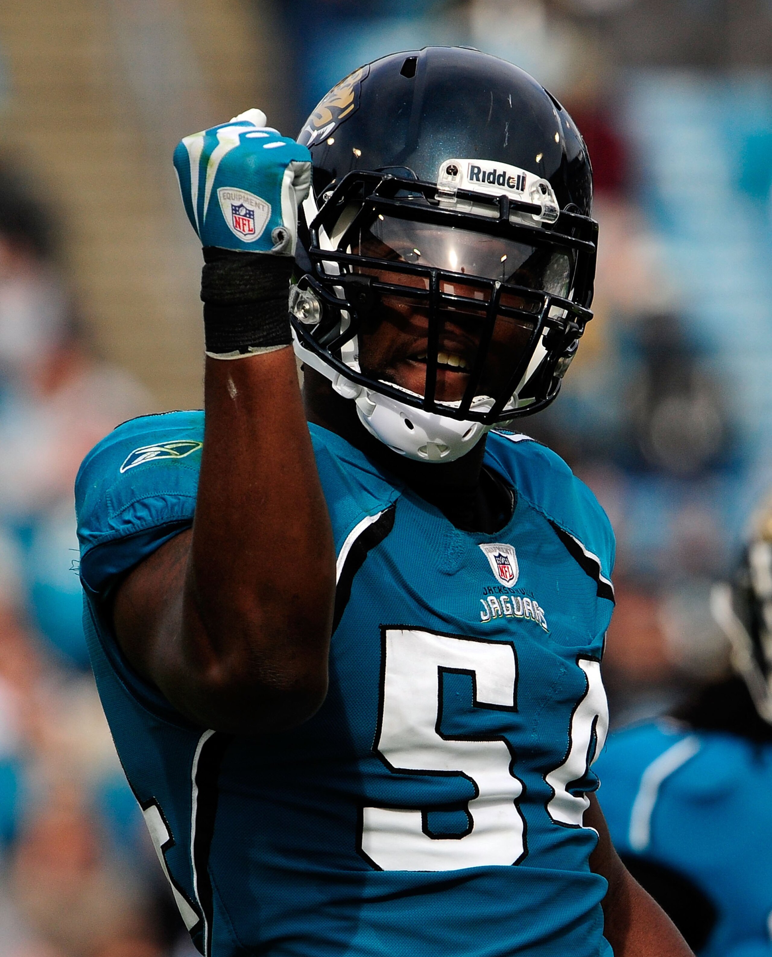 JACKSONVILLE, FL - DECEMBER 06: Quentin Groves #54 of the Jacksonville Jaguars celebrates after a defensive play during the game against the Houston Texans at Jacksonville Municipal Stadium on December 6, 2009 in Jacksonville, Florida. (Photo by Sam Gre JACKSONVILLE, FL - DECEMBER 06: Quentin Groves #54 of the Jacksonville Jaguars celebrates after a defensive play during the game against the Houston Texans at Jacksonville Municipal Stadium on December 6, 2009 in Jacksonville, Florida. (Photo by Sam Gre