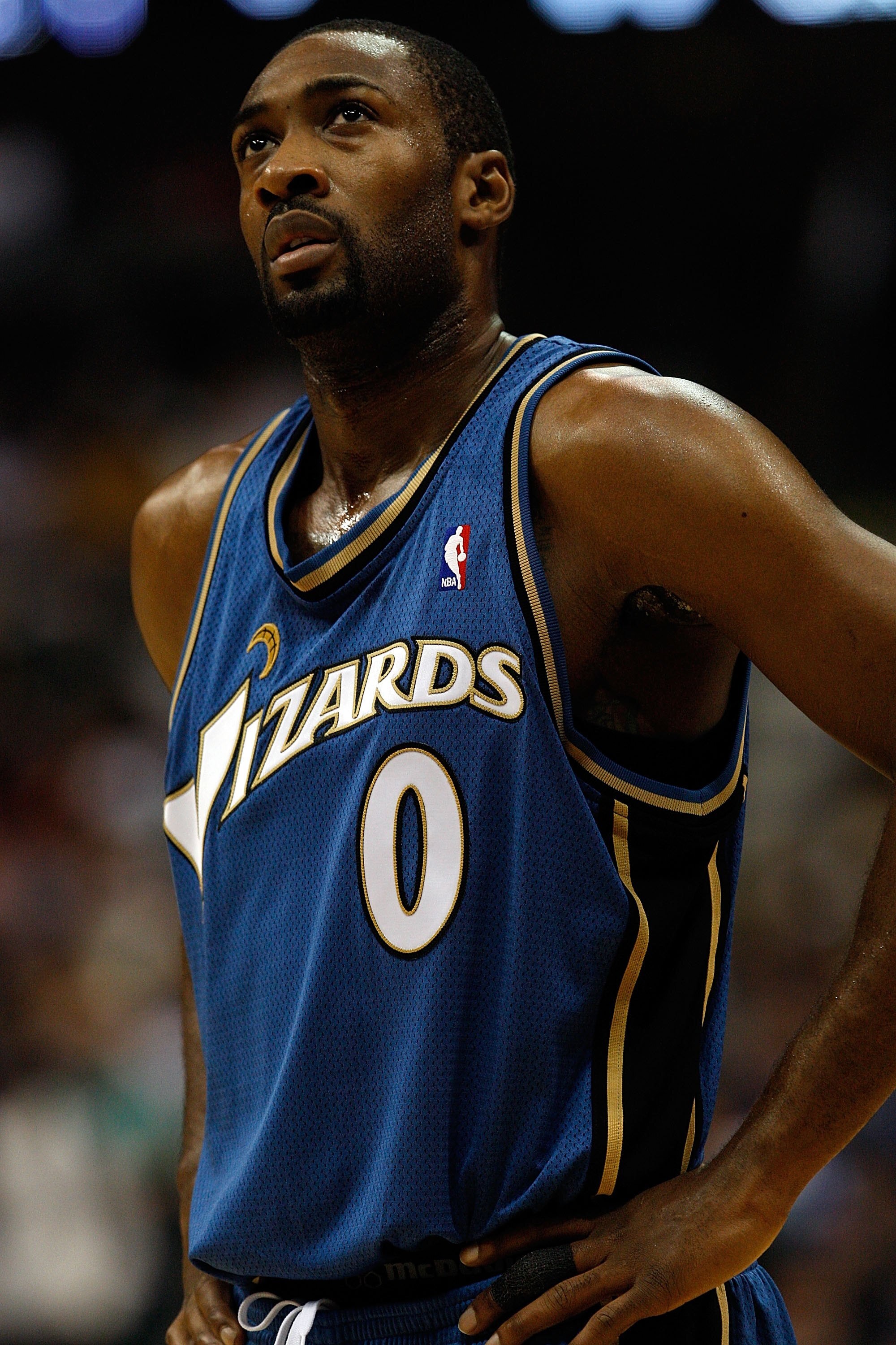 DALLAS - OCTOBER 27:  Gilbert Arenas #0 of the Washington Wizards on October 27, 2009 at American Airlines Center in Dallas, Texas.  NOTE TO USER: User expressly acknowledges and agrees that, by downloading and/or using this Photograph, user is consenting