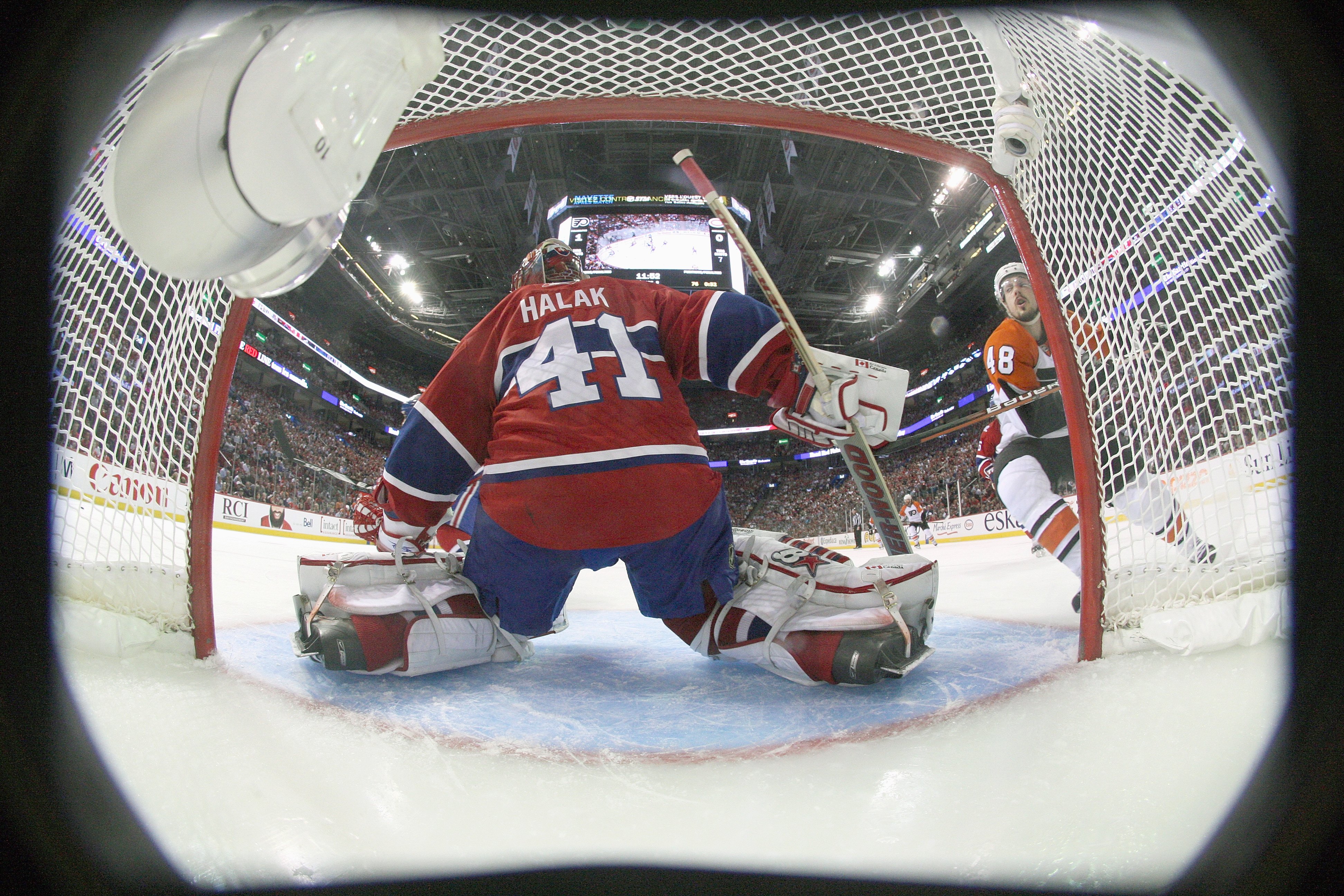 PHILADELPHIA - MAY 22:  Goalie  Jaroslav Halak #41 of the Philadelphia Flyers guards the net against the Montreal Canadiens in Game 4 of the Eastern Conference Finals during the 2010 NHL Stanley Cup Playoffs at Bell Centre on May 22, 2010 in Montreal, Can