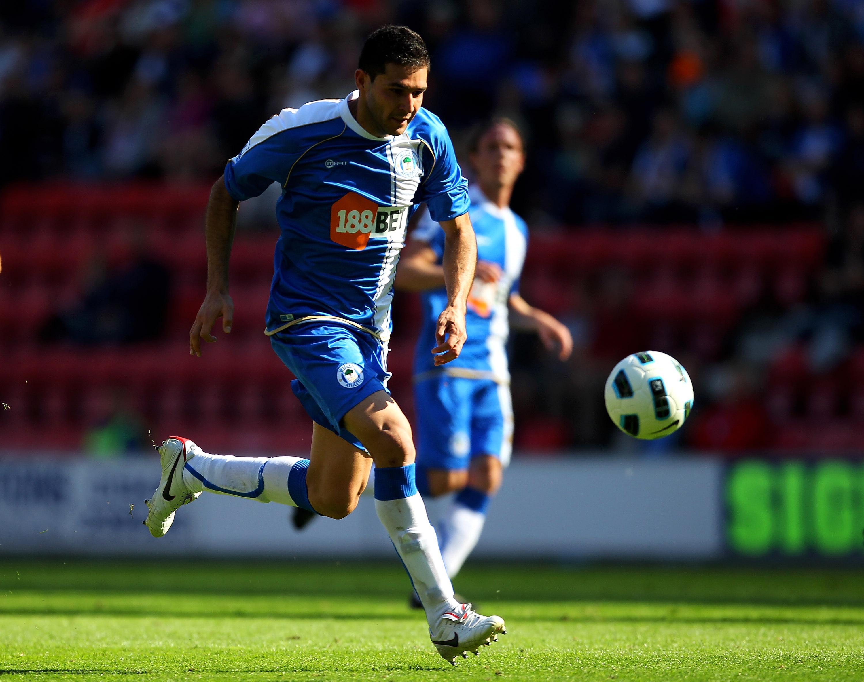 WIGAN, ENGLAND - AUGUST 14:  Antolin Alcaraz of Wigan Athletic in action during the Barclays Premier League match between Wigan Athletic and Blackpool at the DW Stadium on August 14, 2010 in Wigan, England.  (Photo by Alex Livesey/Getty Images)