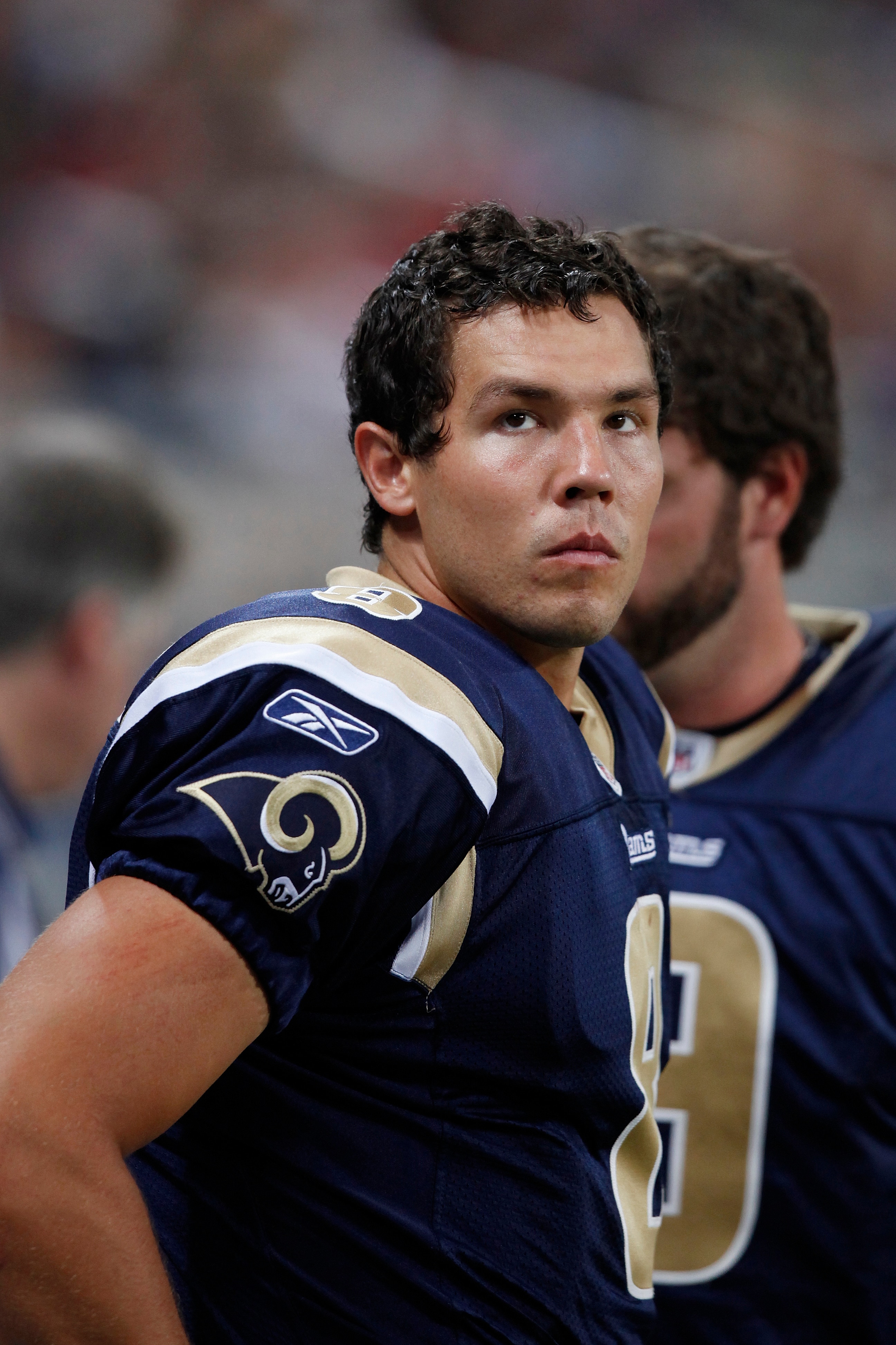ST. LOUIS, MO - AUGUST 14: Sam Bradford #8 of the St. Louis Rams looks on against the Minnesota Vikings during the preseason game at Edward Jones Dome on August 14, 2010 in St. Louis, Missouri. The Vikings defeated the Rams 28-7. (Photo by Joe Robbins/Get