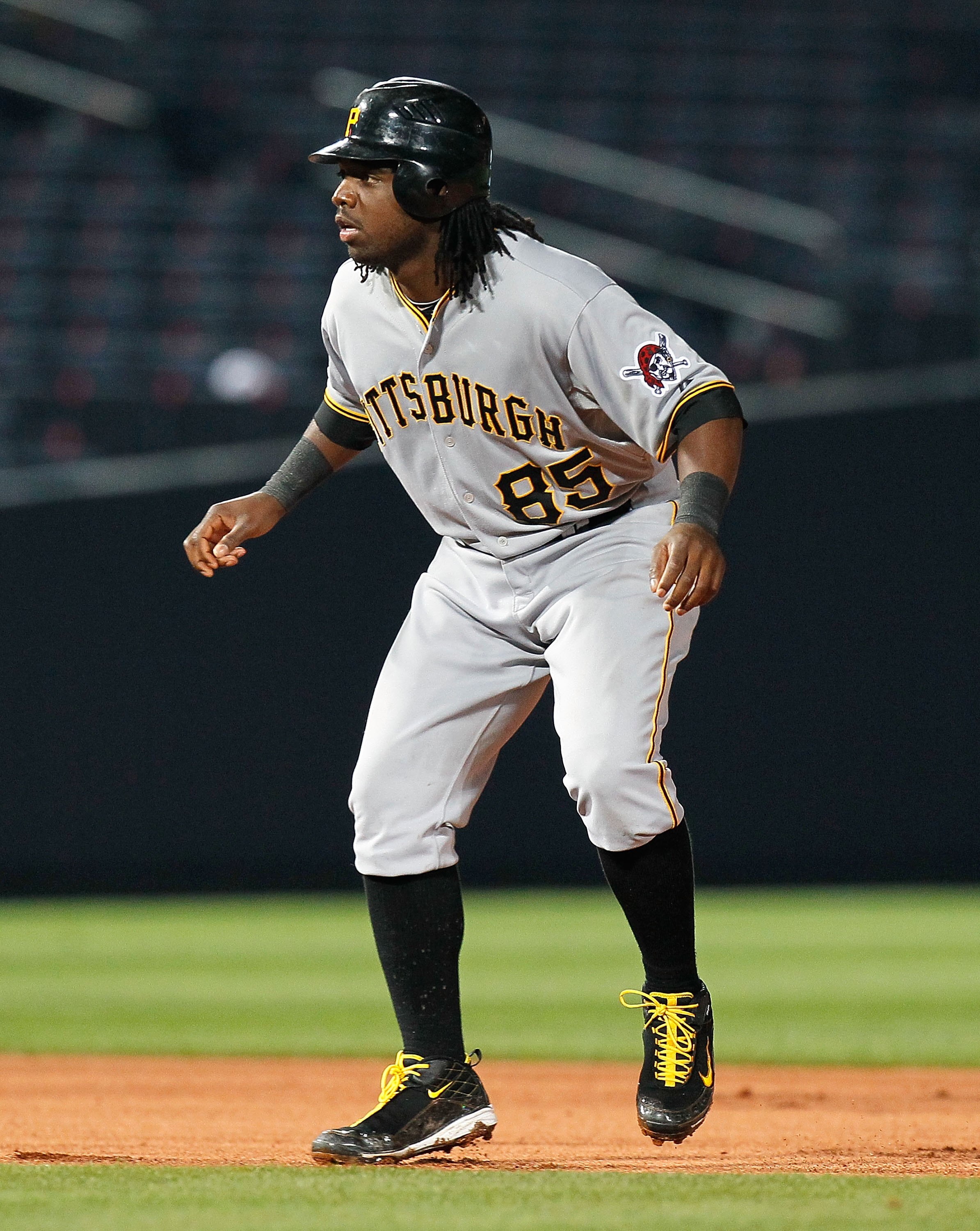 ATLANTA - MAY 28:  Lastings Milledge #85 of the Pittsburgh Pirates against the Atlanta Braves at Turner Field on May 28, 2010 in Atlanta, Georgia.  (Photo by Kevin C. Cox/Getty Images)