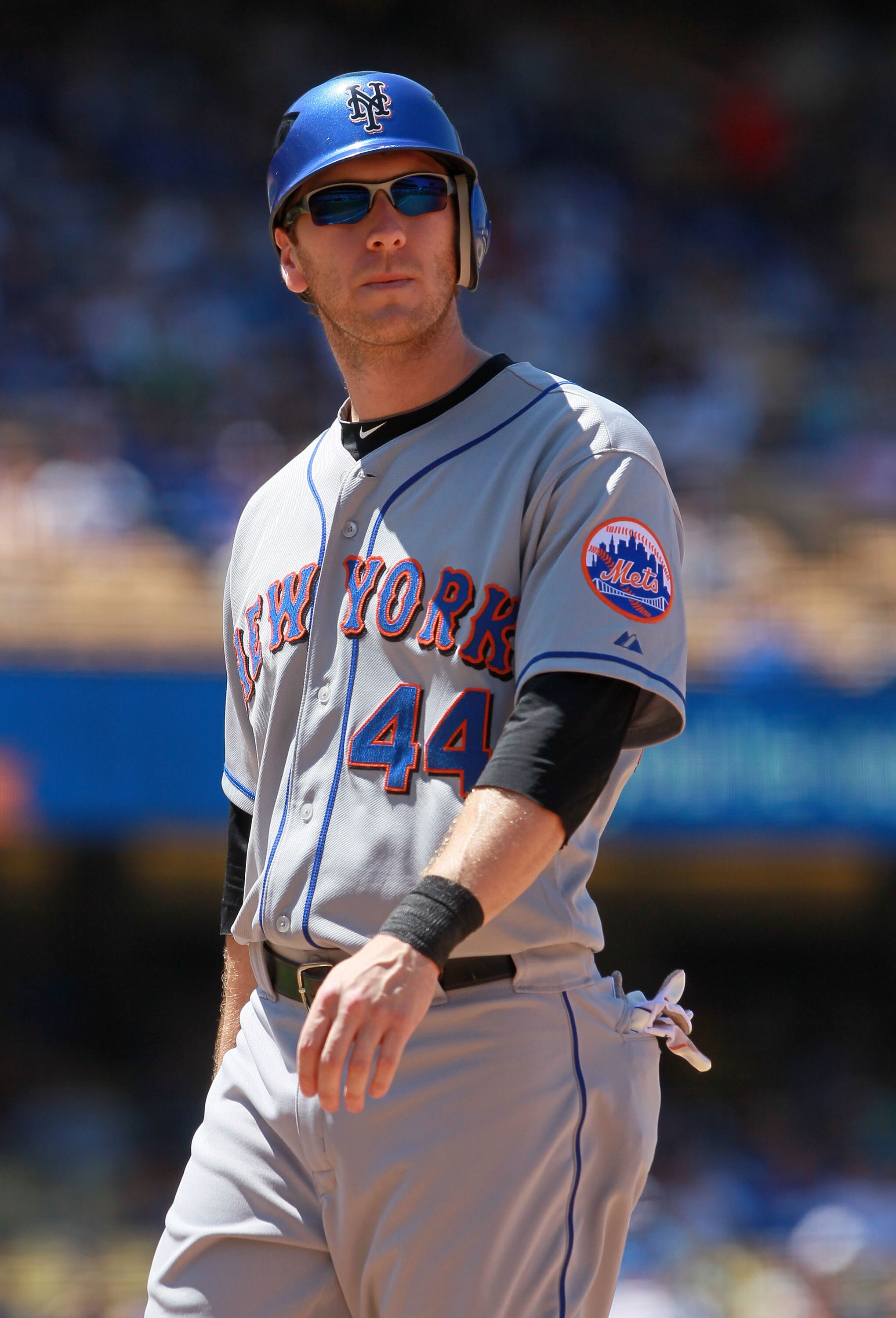 LOS ANGELES, CA - JULY 24:  Jason Bay #44 of the New York Mets looks on against the Los Angeles Dodgers at Dodger Stadium on July 24, 2010 in Los Angeles, California.  (Photo by Jeff Gross/Getty Images)