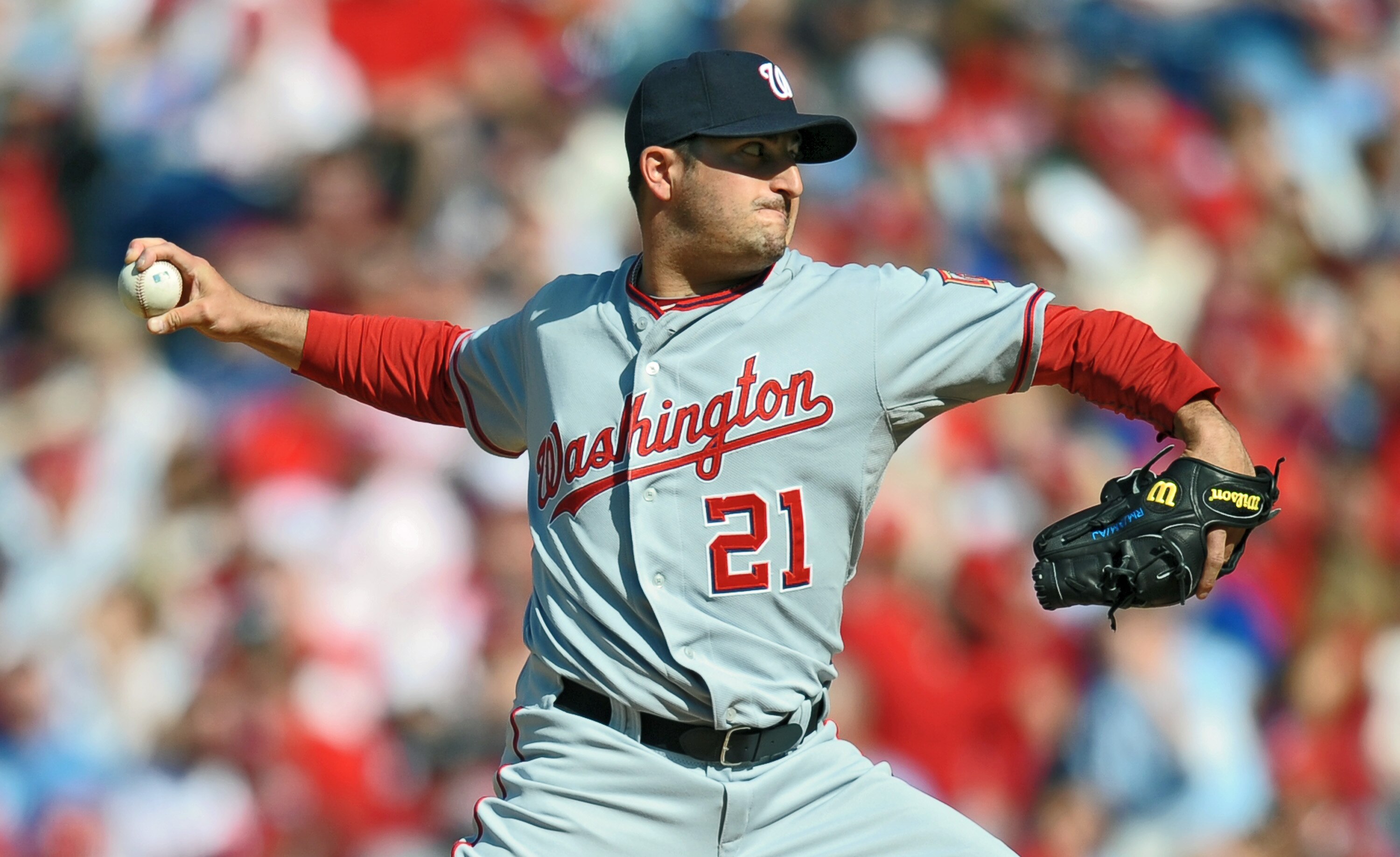 PHILADELPHIA - APRIL 12: Starting pitcher Jason Marquis #21 of the Washington Nationals throws a pitch during the game against the Philadelphia Phillies on Opening Day at Citizens Bank Park on April 12, 2010 in Philadelphia, Pennsylvania. (Photo by Drew H