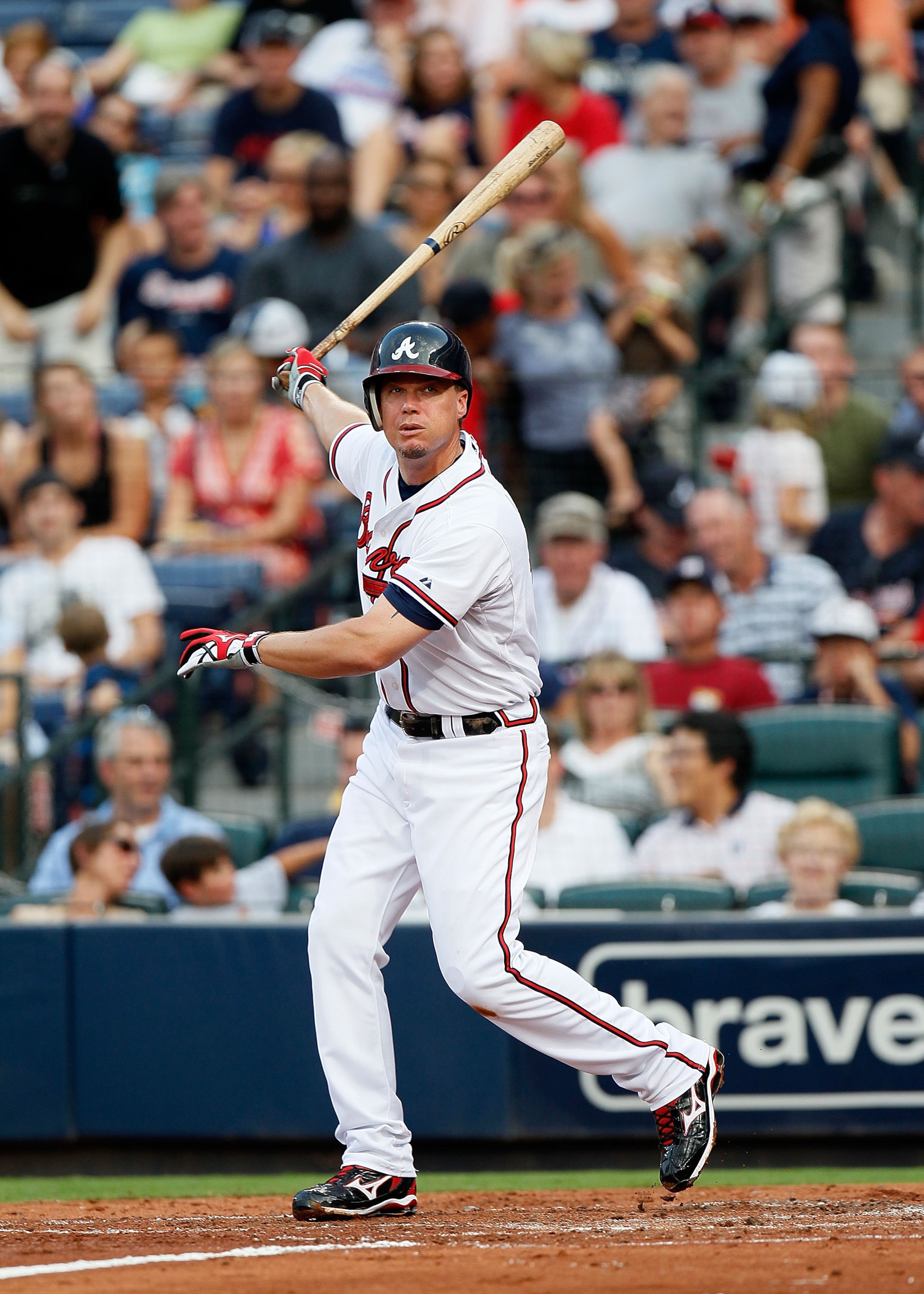 ATLANTA - JULY 15:  Chipper Jones #10 of the Atlanta Braves against the Milwaukee Brewers at Turner Field on July 15, 2010 in Atlanta, Georgia.  (Photo by Kevin C. Cox/Getty Images)