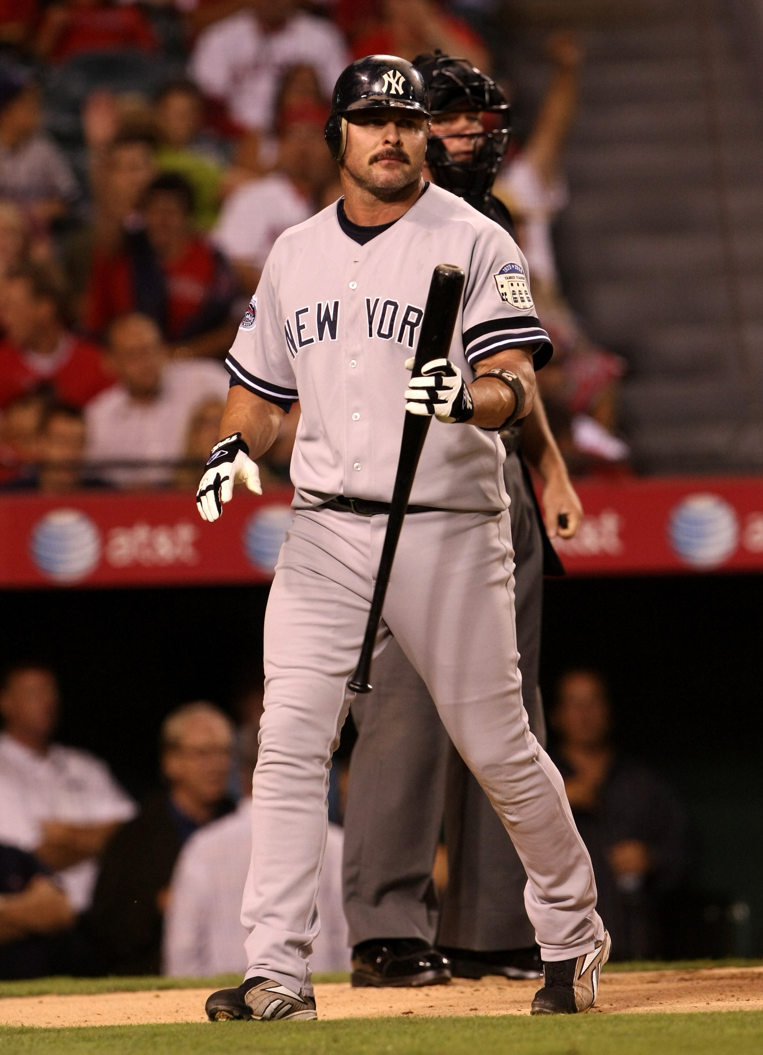 ANAHEIM, CA - SEPTEMBER 08: Jason Giambi #25 of the New York Yankees walks away from home plate after being called out on strikes in the first inning against the Los Angeles Angels of Anaheim on September 8, 2008 at Angel Stadium in Anaheim, California. ANAHEIM, CA - SEPTEMBER 08: Jason Giambi #25 of the New York Yankees walks away from home plate after being called out on strikes in the first inning against the Los Angeles Angels of Anaheim on September 8, 2008 at Angel Stadium in Anaheim, California.