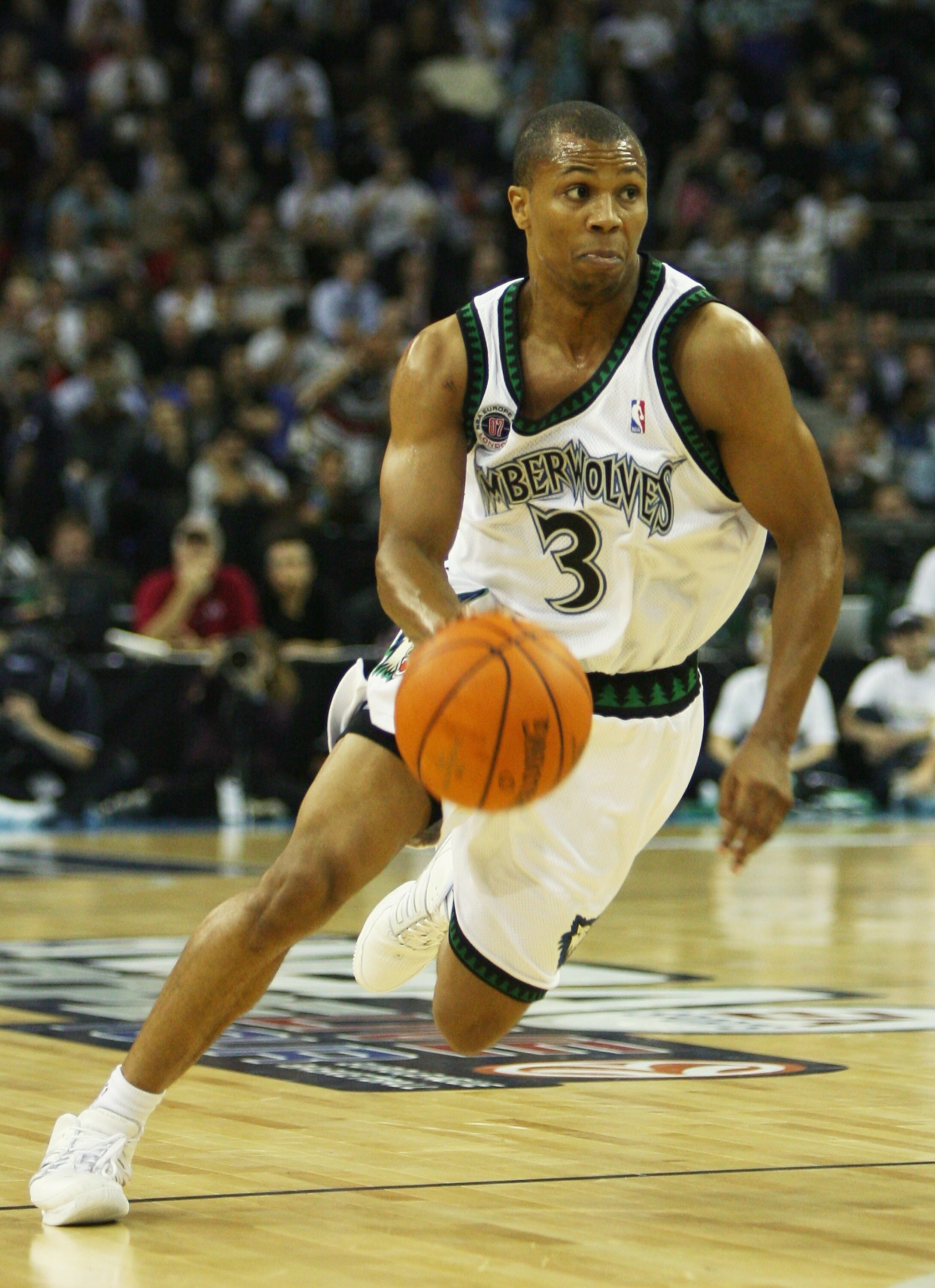 LONDON - OCTOBER 10:  Sebastian Telfair of Minnesota runs with the ball during NBA Europe Live 2007 Tour match between the Boston Celtics and the Minnesota Timberwolves at the O2 Arena on October 10, 2007 in London, England.  NOTE TO USER: User expressly 