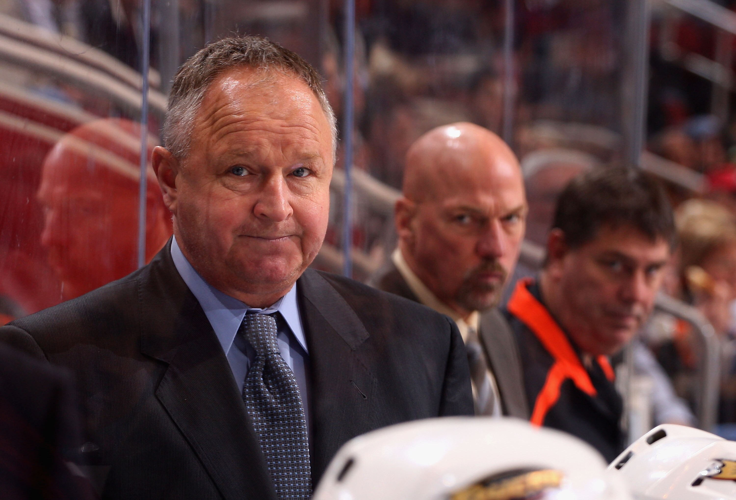 GLENDALE, AZ - DECEMBER 23:  Head coach Randy Carlyle of the Anaheim Ducks looks on from the bench during the NHL game against the Phoenix Coyotes at Jobing.com Arena on December 23, 2009 in Glendale, Arizona. The Coyotes defeated the Ducks 4-0. (Photo by