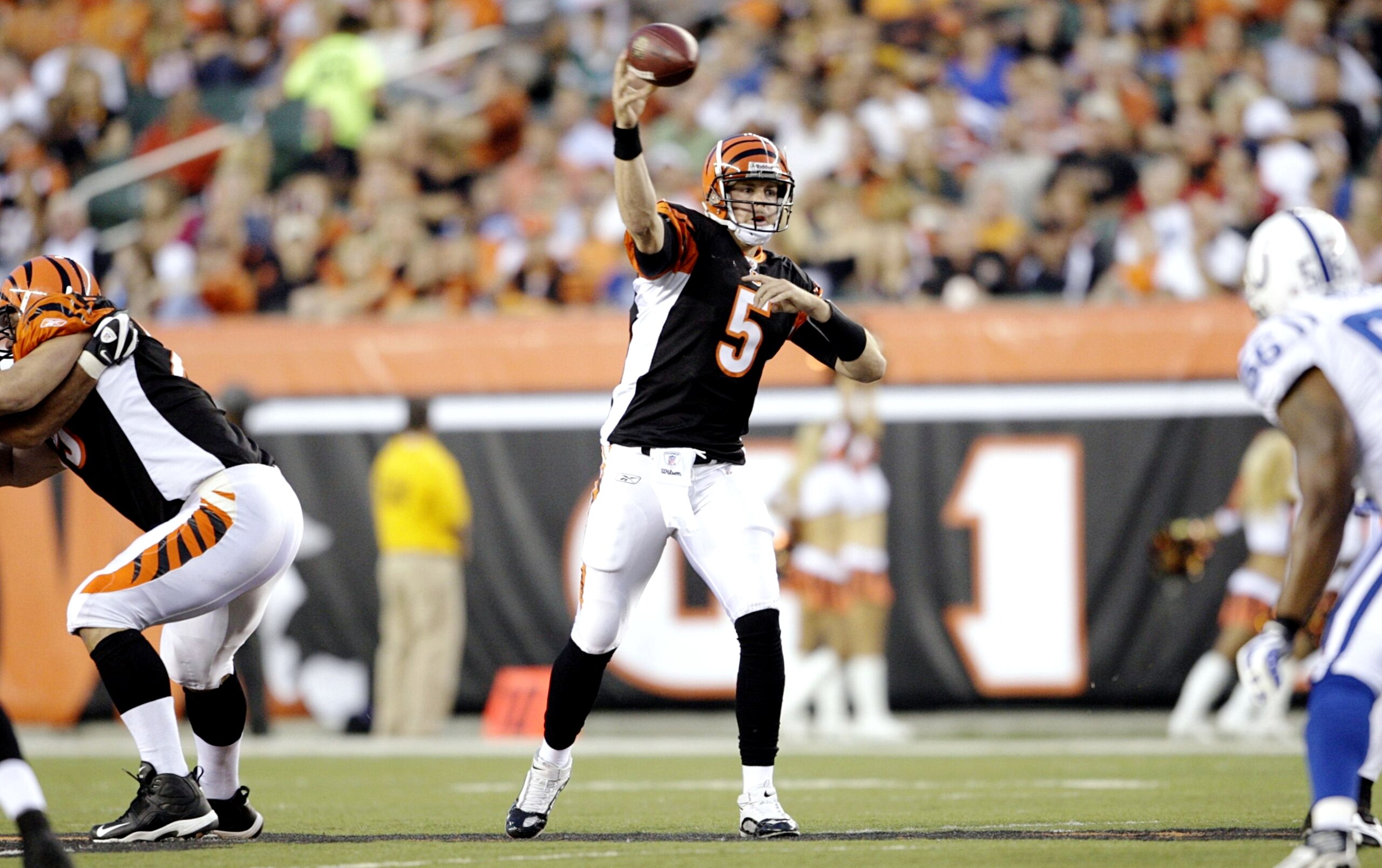 CINCINNATI, OH - AUGUST 3: Jordan Palmer #5 of the Cincinnati Bengals throws a pass during the preseason game against the Indianapolis Colts on August 3, 2009 at Paul Brown Stadium in Cincinnati, Ohio. (Photo by Andy Lyons/Getty Images) CINCINNATI, OH - AUGUST 3: Jordan Palmer #5 of the Cincinnati Bengals throws a pass during the preseason game against the Indianapolis Colts on August 3, 2009 at Paul Brown Stadium in Cincinnati, Ohio. (Photo by Andy Lyons/Getty Images)