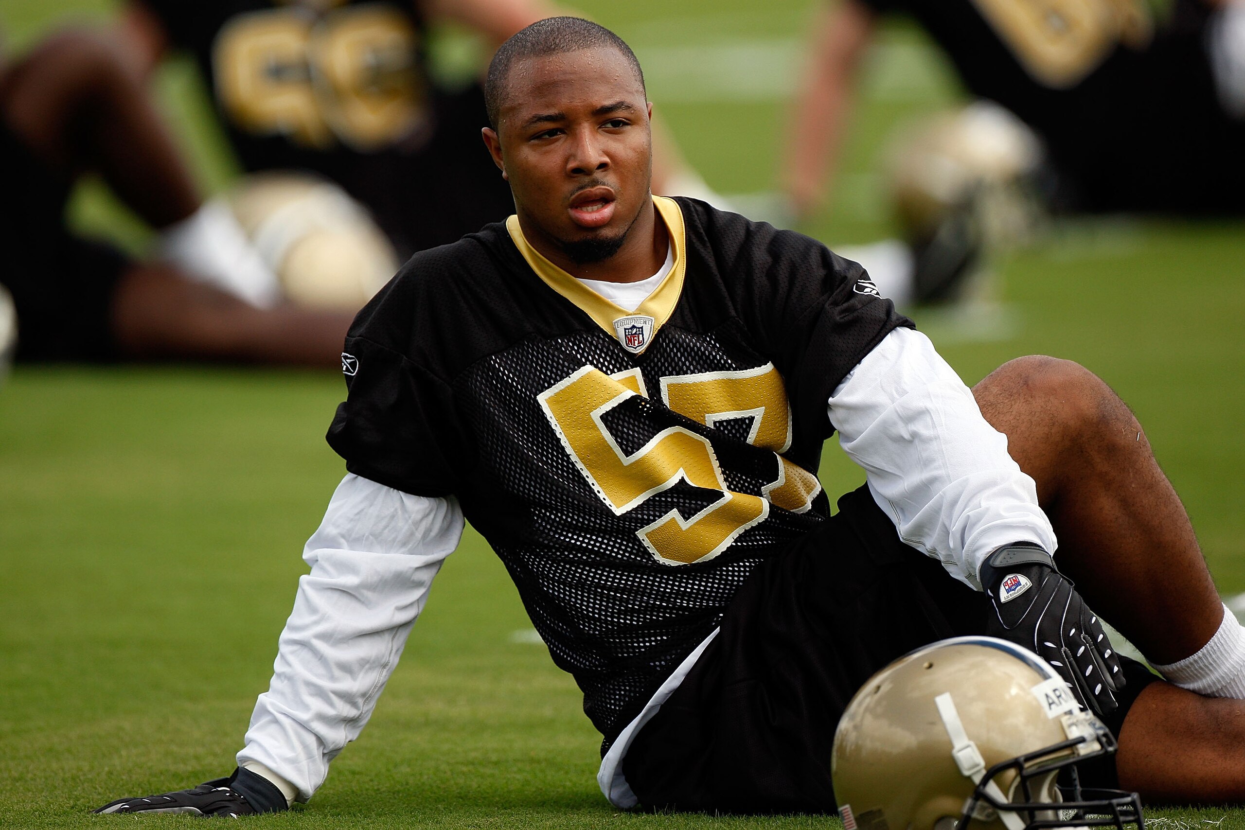 METAIRIE, LA - MAY 08:   Stanley Arnoux #57 of the New Orleans Saints works out during the Rookie Minicamp at the New Orleans Saints Training Facility on May 8, 2009 in Metairie, Louisiana.  (Photo by Chris Graythen/Getty Images)