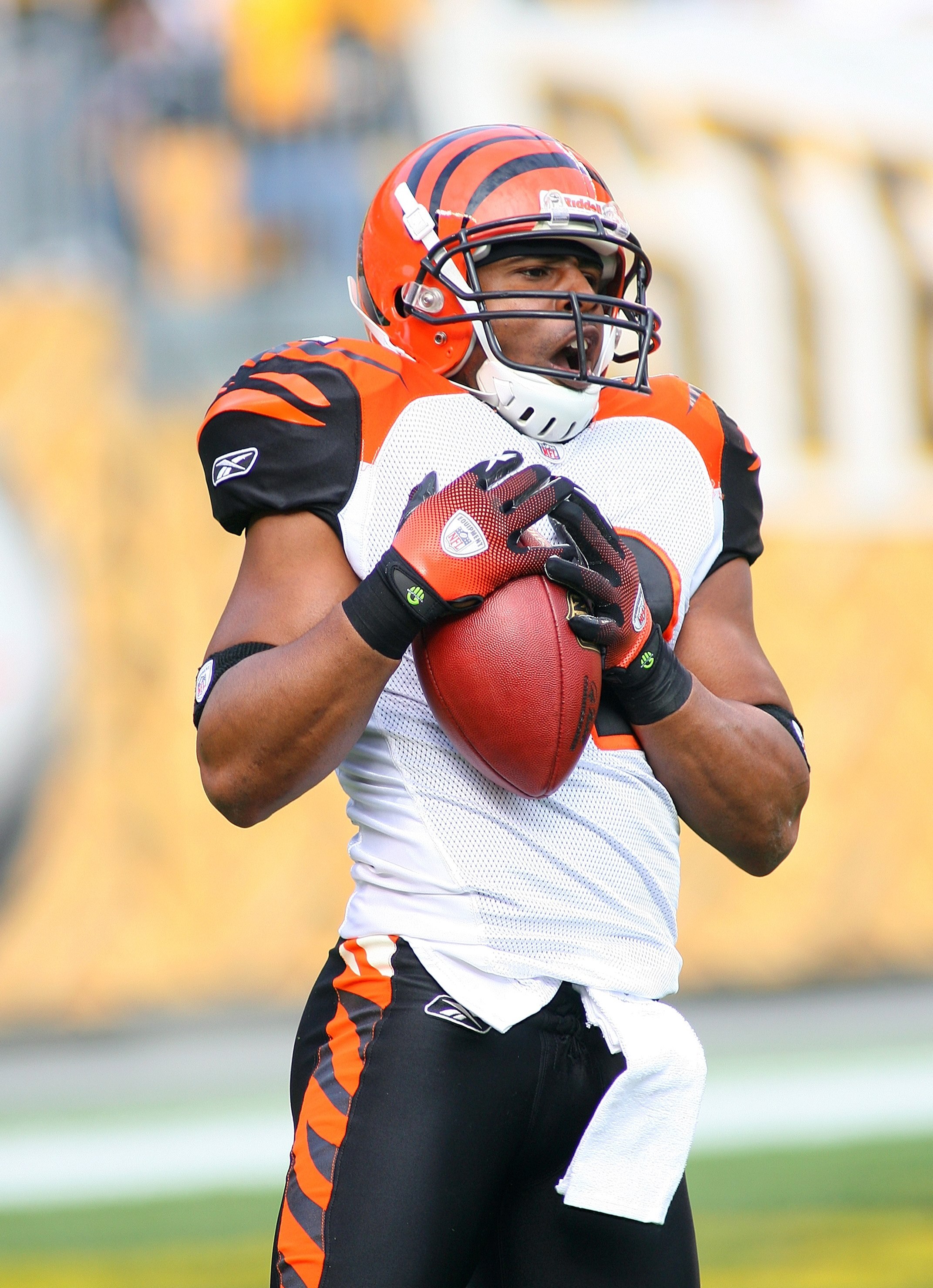 PITTSBURGH - NOVEMBER 15:  Quan Cosby #12 of the Cincinnati Bengals catches the ball during their game against the Pittsburgh Steelers at Heinz Field on November 15, 2009 in Pittsburgh, Pennsylvania. The Bengals defeated the Steelers 18-12. (Photo by Rick