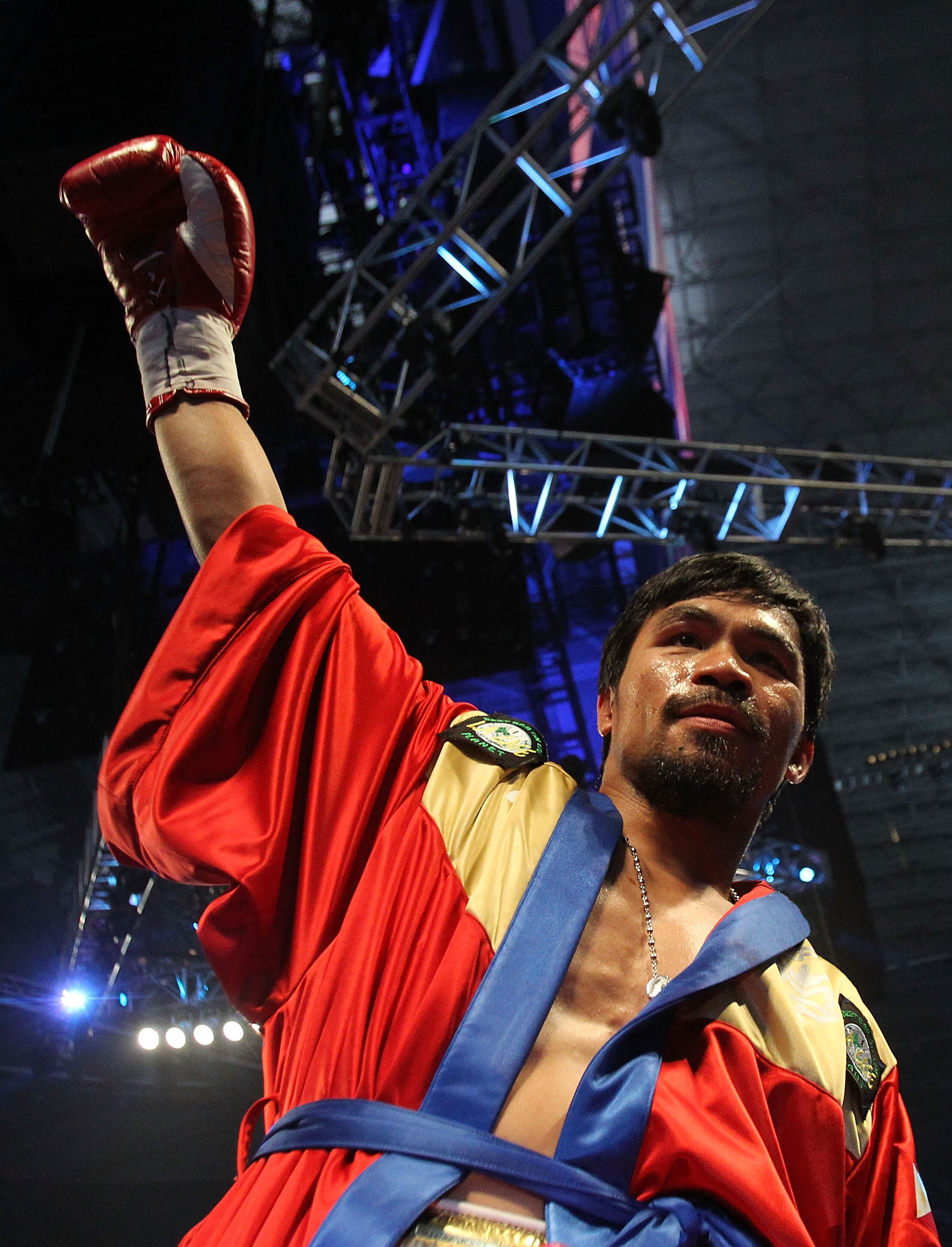 ARLINGTON, TX - MARCH 13:  Manny Pacquiao of the Philippines in the ring before taking on Joshua Clottey of Ghana during the WBO welterweight title fight at Cowboys Stadium on March 13, 2010 in Arlington, Texas.  (Photo by Jed Jacobsohn/Getty Images)