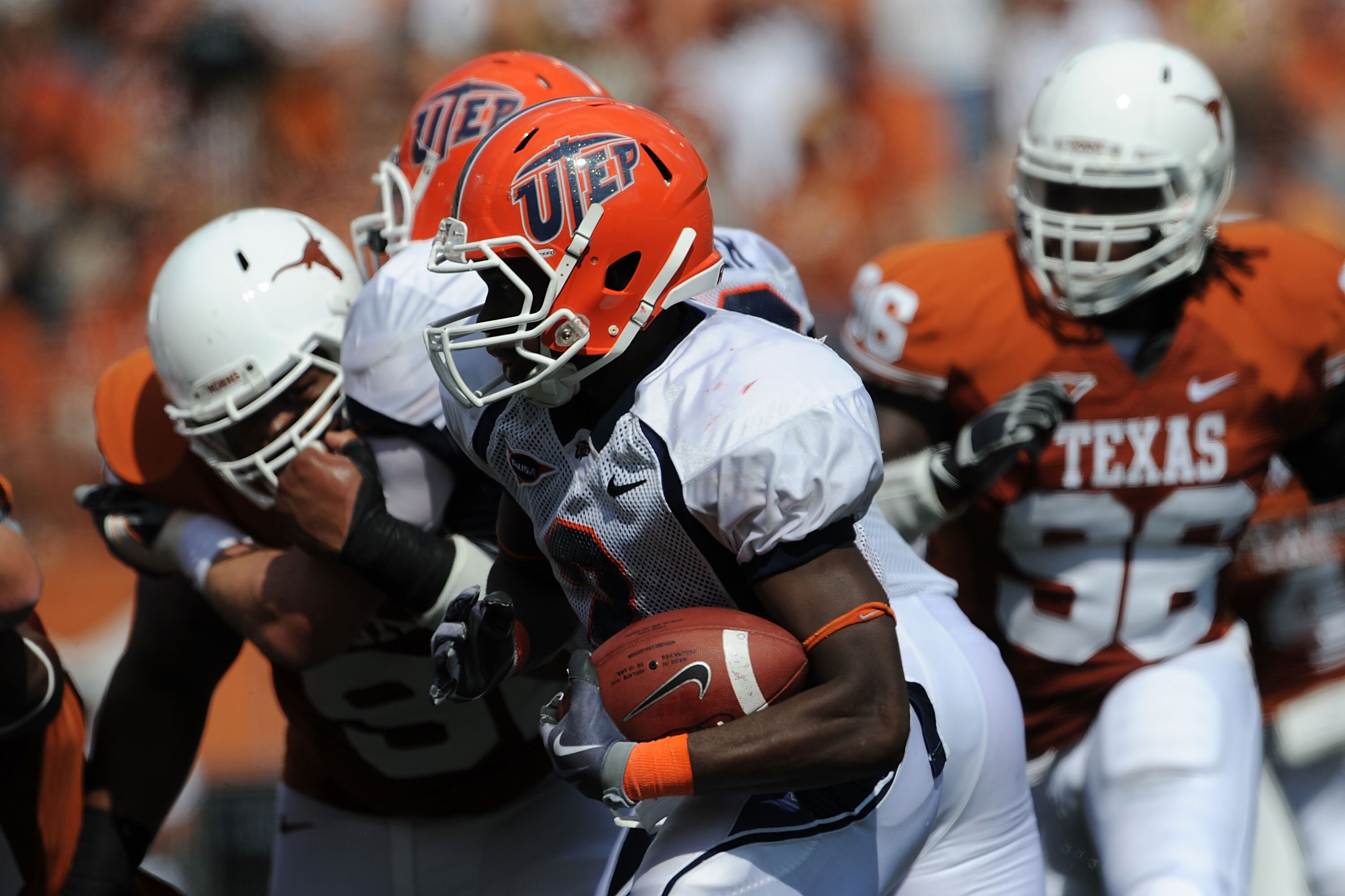 AUSTIN, TX - SEPTEMBER 26:  Running back Donald Buckram #3 of the UTEP Miners runs the ball against the Texas Longhorns at Darrell K Royal-Texas Memorial Stadium on September 26, 2009 in Austin, Texas.  (Photo by Ronald Martinez/Getty Images)