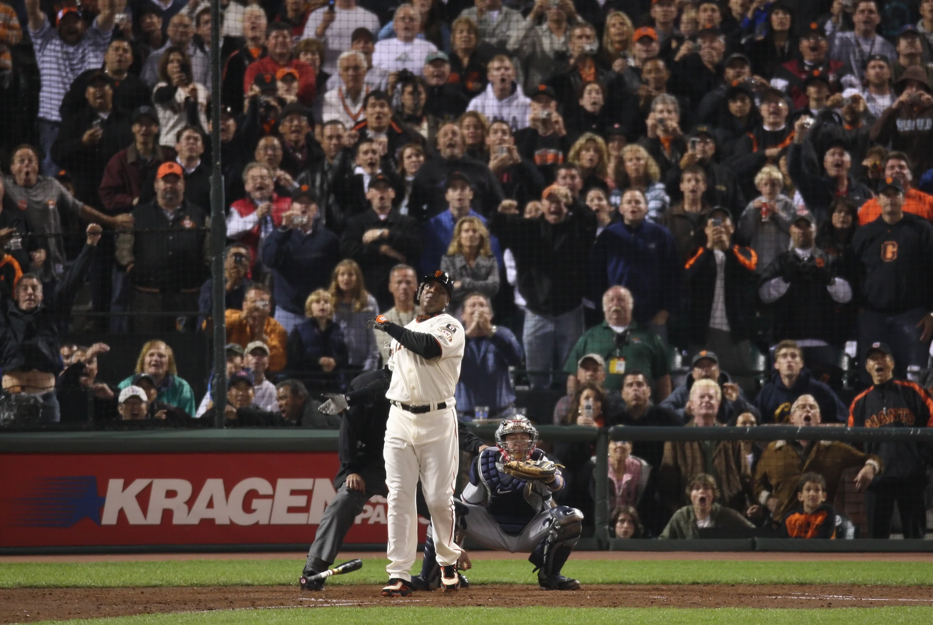 SAN FRANCISCO - AUGUST 7:  Barry Bonds of the San Francisco Giants hits his 756th career home run against the Washington Nationals to become Major League Baseball's all-time home run leader during the game on August 7, 2007 at AT&T Park in San Francisco, 
