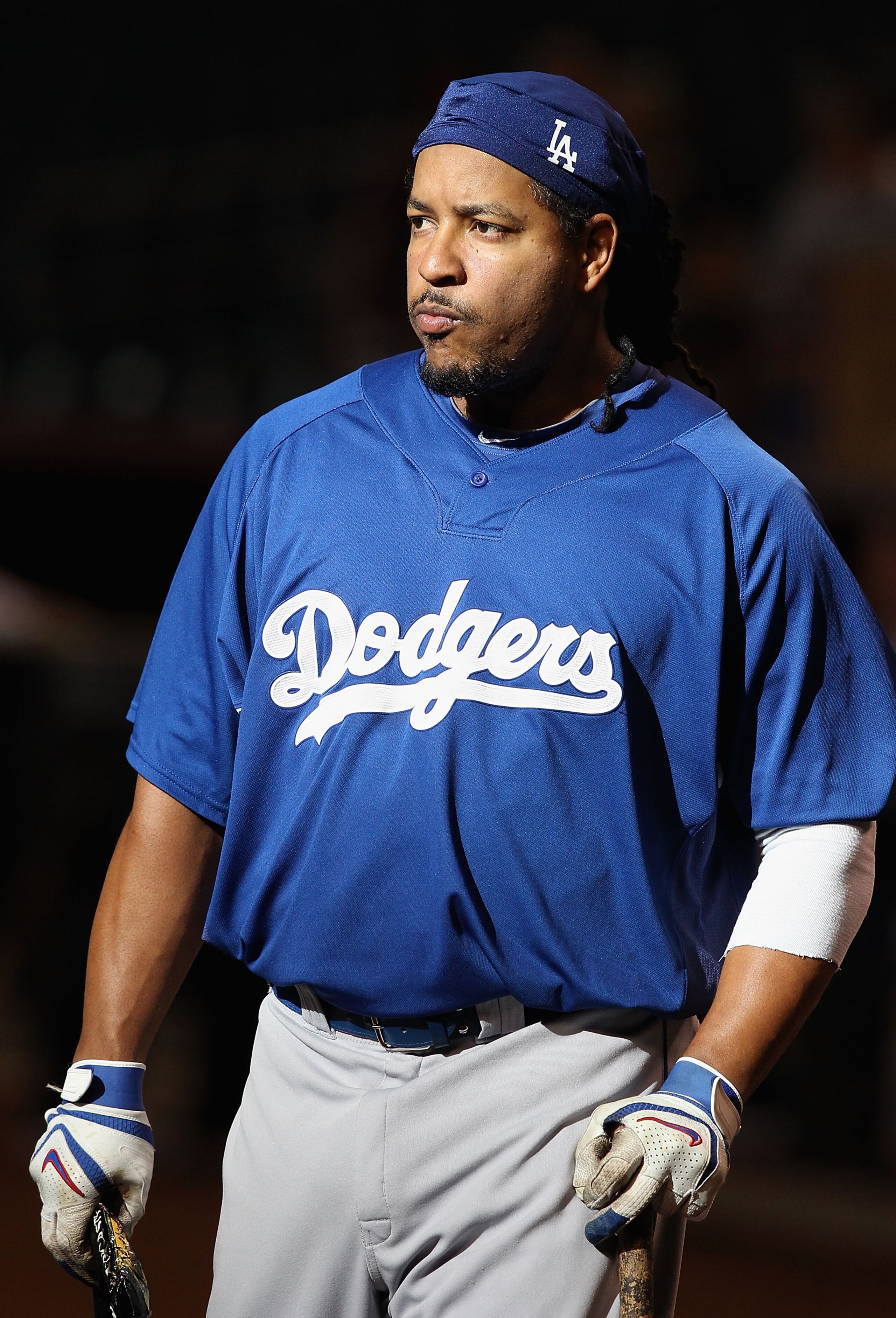 PHOENIX - JULY 03:  Manny Ramirez #99 of the Los Angeles Dodgers takes batting practice before the Major League Baseball game against the Arizona Diamondbacks at Chase Field on June 23, 2010 in Phoenix, Arizona.  (Photo by Christian Petersen/Getty Images)