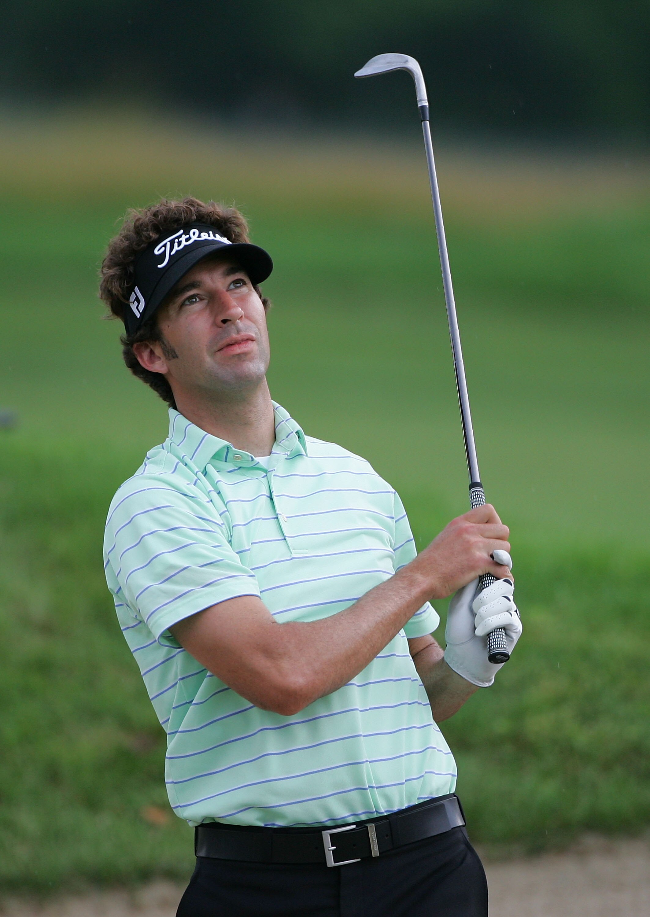 CROMWELL, CT - JUNE 24: Michael Letzig watches his shot during the first round of the Travelers Championship held at TPC River Highlands on June 24, 2010 in Cromwell, Connecticut.  (Photo by Michael Cohen/Getty Images)