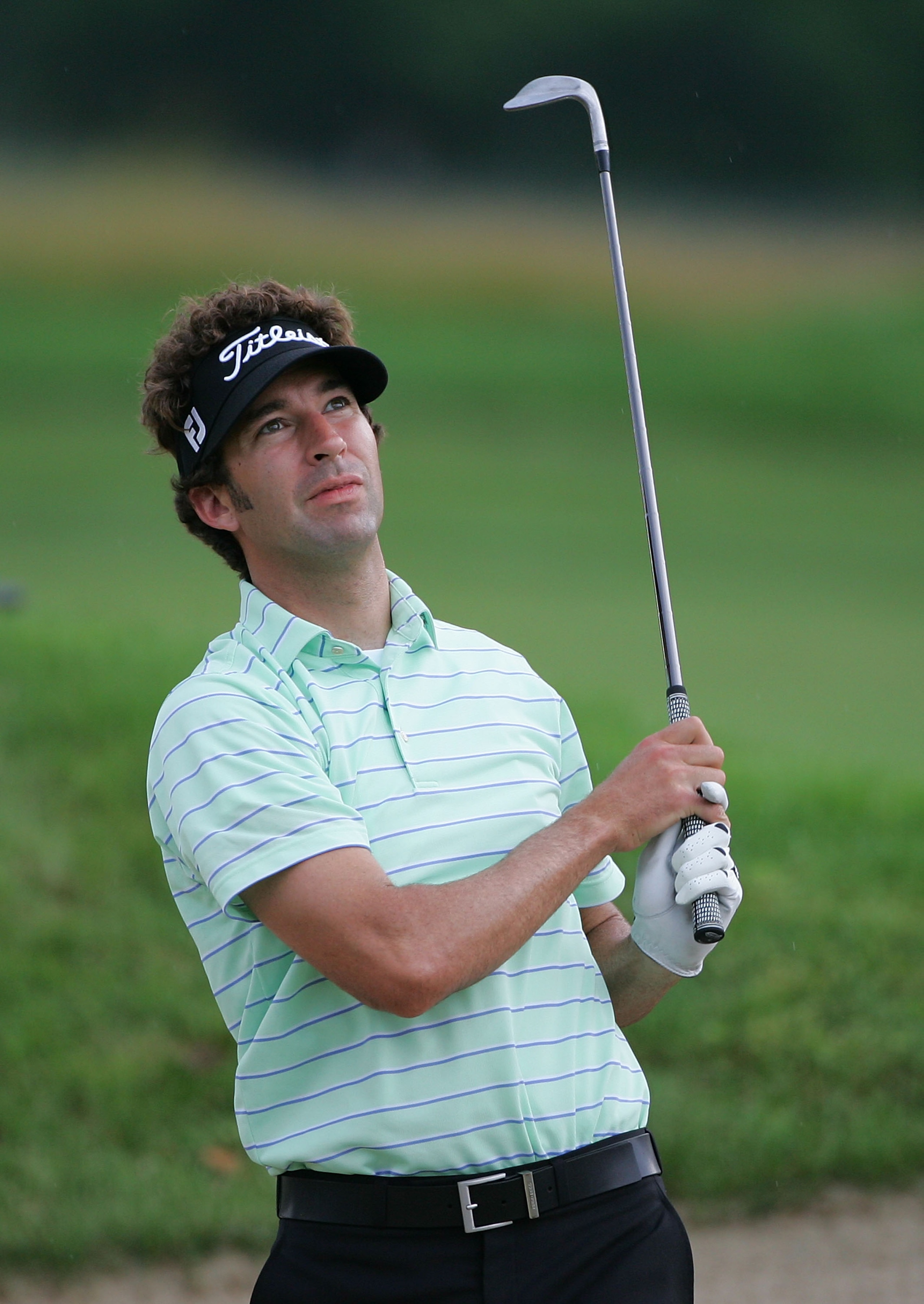 CROMWELL, CT - JUNE 24: Michael Letzig watches his shot during the first round of the Travelers Championship held at TPC River Highlands on June 24, 2010 in Cromwell, Connecticut.  (Photo by Michael Cohen/Getty Images)