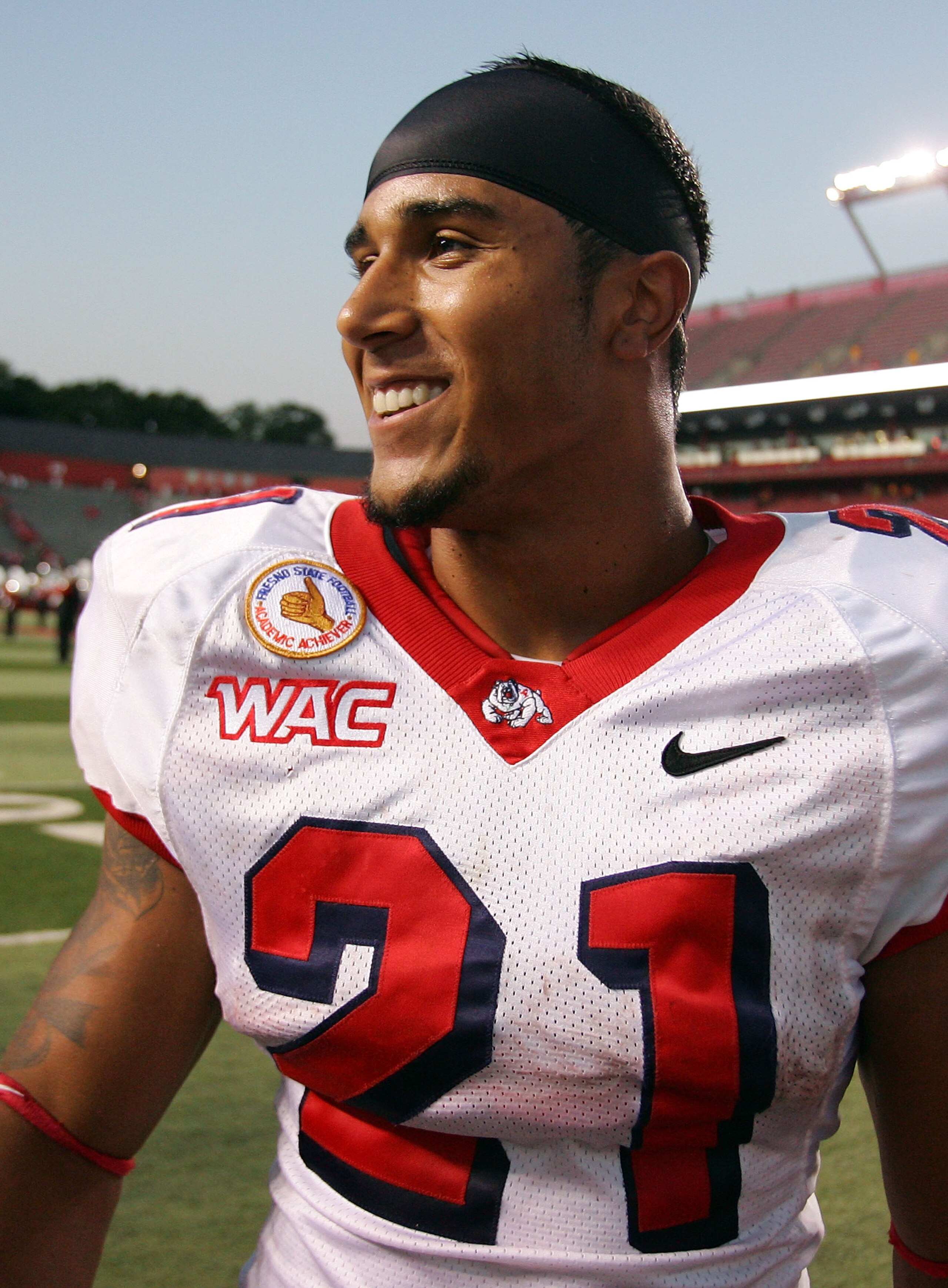 PISCATAWAY, NJ - SEPTEMBER 01: Ryan Mathews #21 of the Fresno State Bulldogs smiles after defeating the Rutgers Scarlet Knights at Rutgers Stadium on September 1, 2008 in Piscataway, New Jersey. Fresno State defeated Rutgers 24-7. (Photo by Jim McIsaac/ PISCATAWAY, NJ - SEPTEMBER 01: Ryan Mathews #21 of the Fresno State Bulldogs smiles after defeating the Rutgers Scarlet Knights at Rutgers Stadium on September 1, 2008 in Piscataway, New Jersey. Fresno State defeated Rutgers 24-7. (Photo by Jim McIsaac/