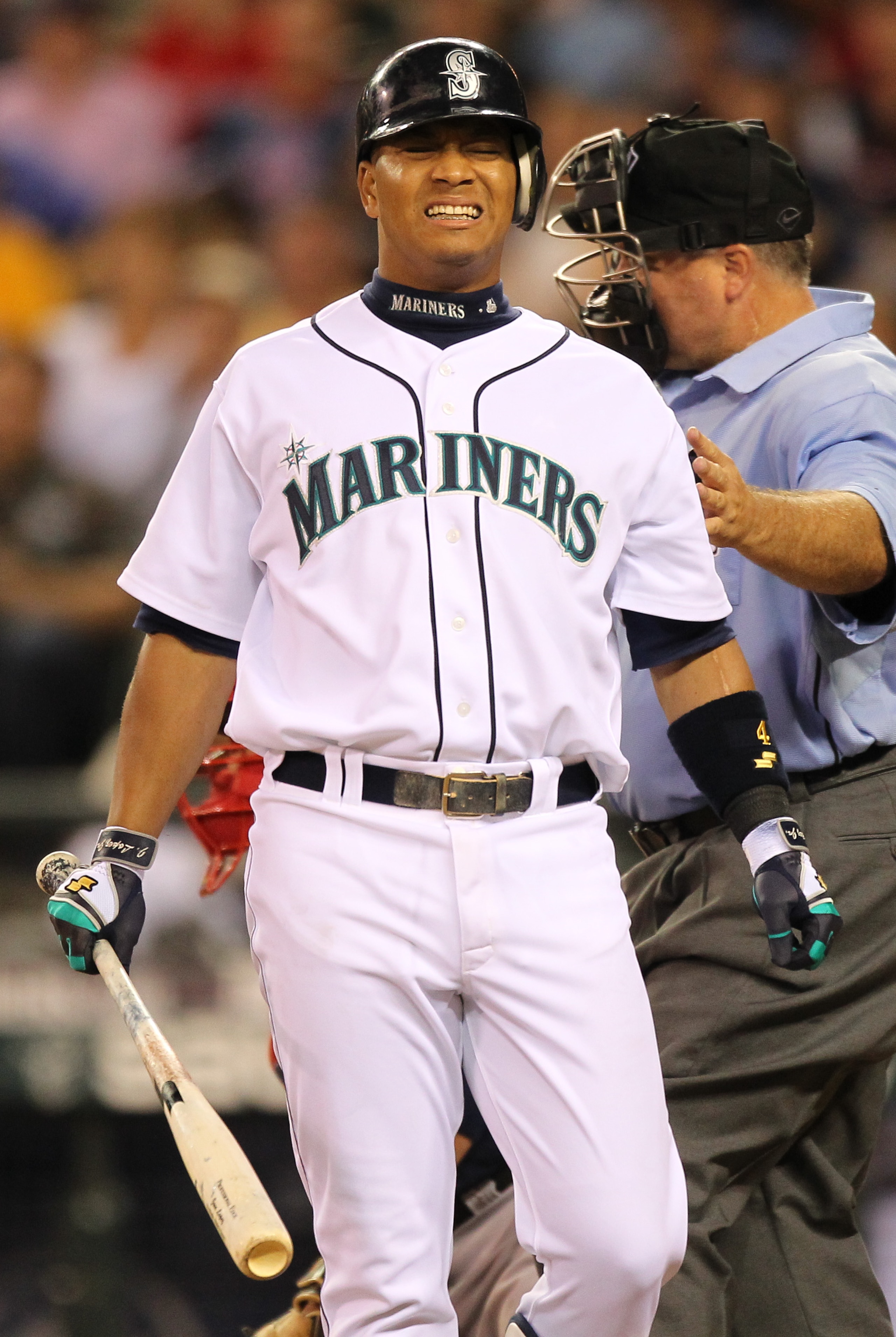 SEATTLE - JULY 24: Jose Lopez #4 of the Seattle Mariners grimaces after being hit with a pitch against the Boston Red Sox at Safeco Field on July 24, 2010 in Seattle, Washington. (Photo by Otto Greule Jr/Getty Images) SEATTLE - JULY 24: Jose Lopez #4 of the Seattle Mariners grimaces after being hit with a pitch against the Boston Red Sox at Safeco Field on July 24, 2010 in Seattle, Washington. (Photo by Otto Greule Jr/Getty Images)