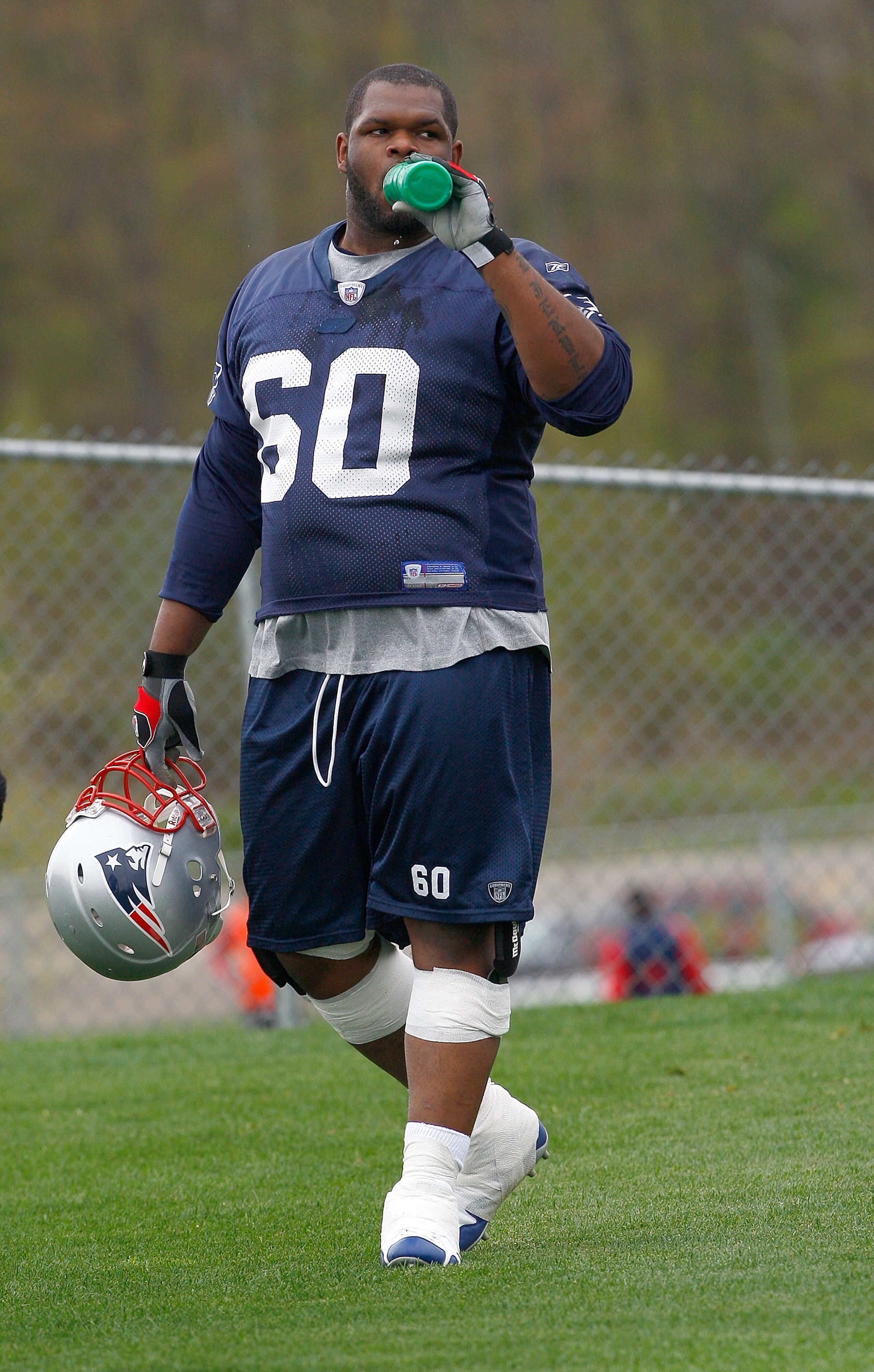 FOXBOROUGH - MAY 2: Ron Brace #60 participates in a drill during the New England Patriots Minicamp at Gillette Stadium May 2, 2009 in Foxborough, Massachusetts. (Photo by Jim Rogash/Getty Images)