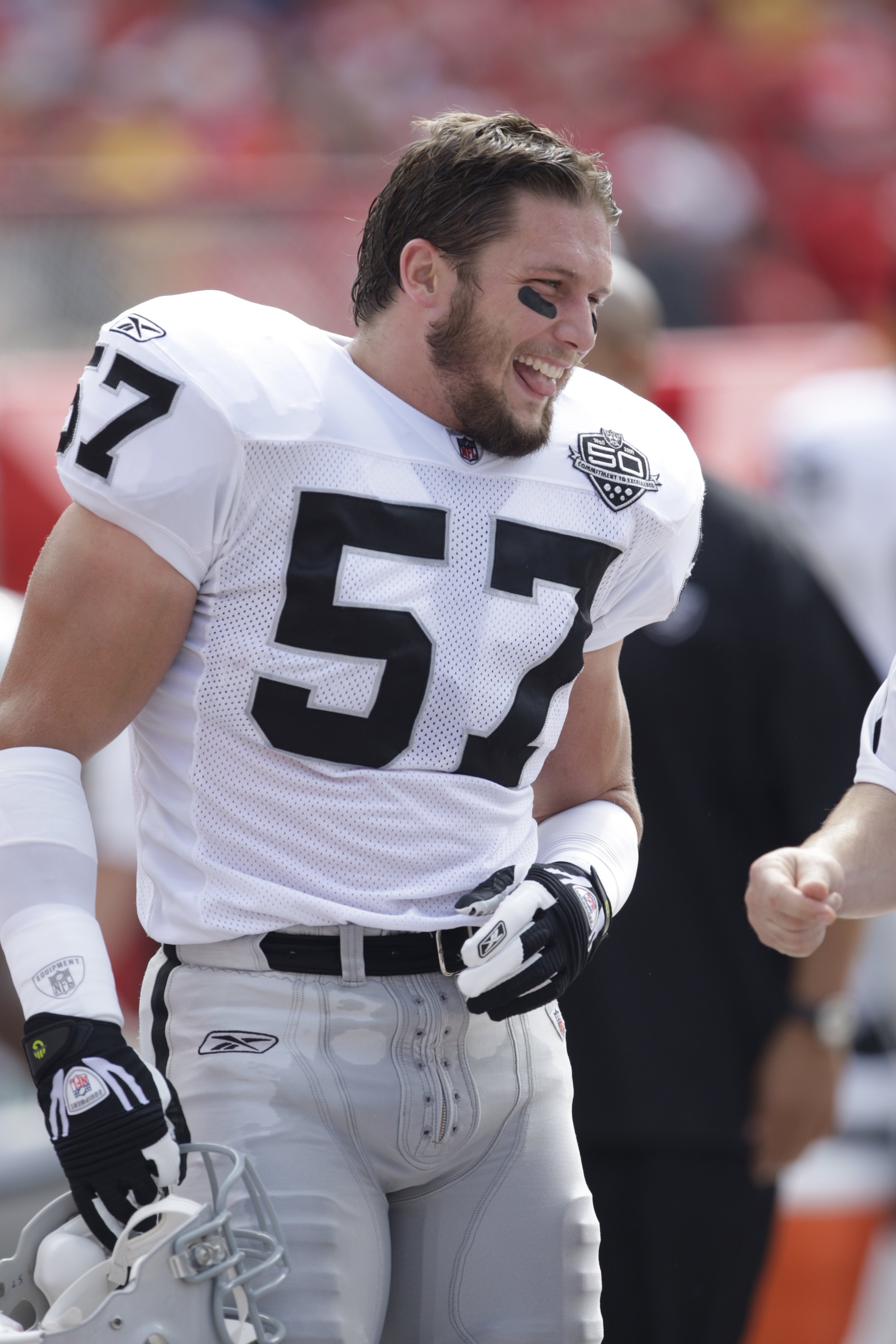KANSAS CITY, MO - SEPTEMBER 20:  Ricky Brown #57 of the Oakland Raiders looks on during the game against the Kansas City Chiefs at Arrowhead Stadium on September 20, 2009 in Kansas City, Missouri. (Photo by Jamie Squire/Getty Images)