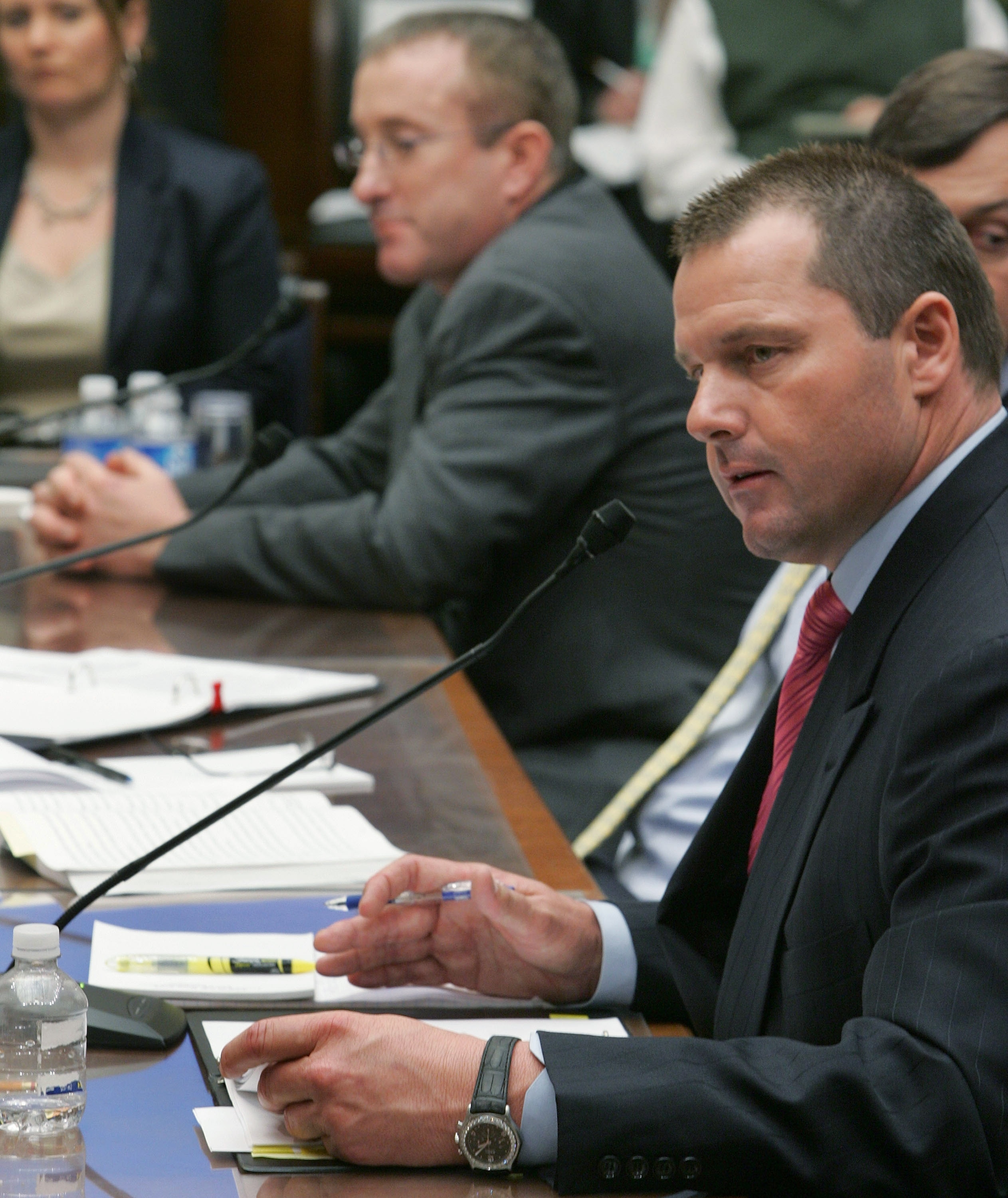 WASHINGTON - FEBRUARY 13:  Major League Baseball player Roger Clemens testifies during a House Oversight and Government Reform Committee hearing February 13, 2008 in Washington, DC. The committee is hearing testimony on use of steroids and performance enh
