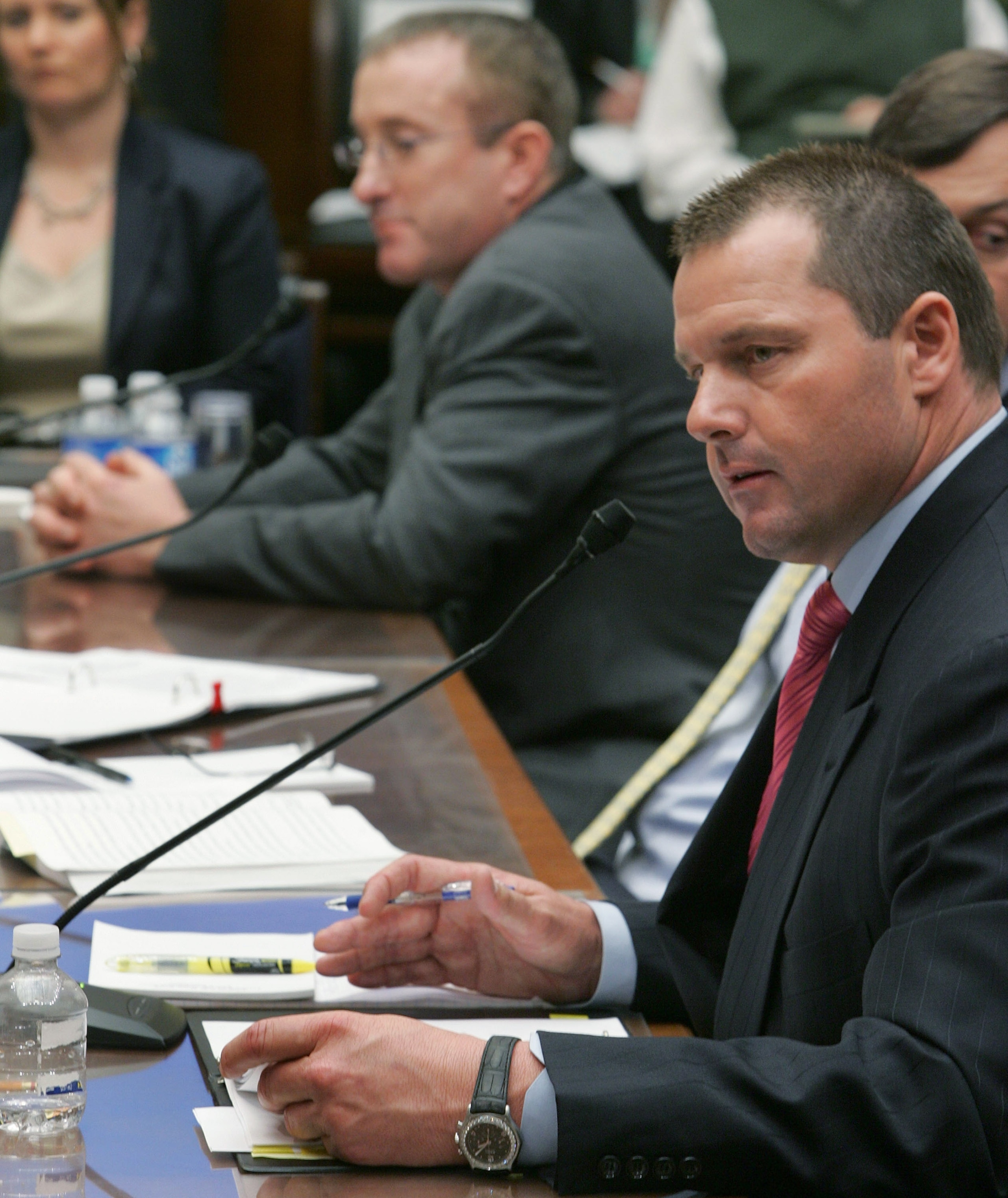 WASHINGTON - FEBRUARY 13:  Major League Baseball player Roger Clemens testifies during a House Oversight and Government Reform Committee hearing February 13, 2008 in Washington, DC. The committee is hearing testimony on use of steroids and performance enh