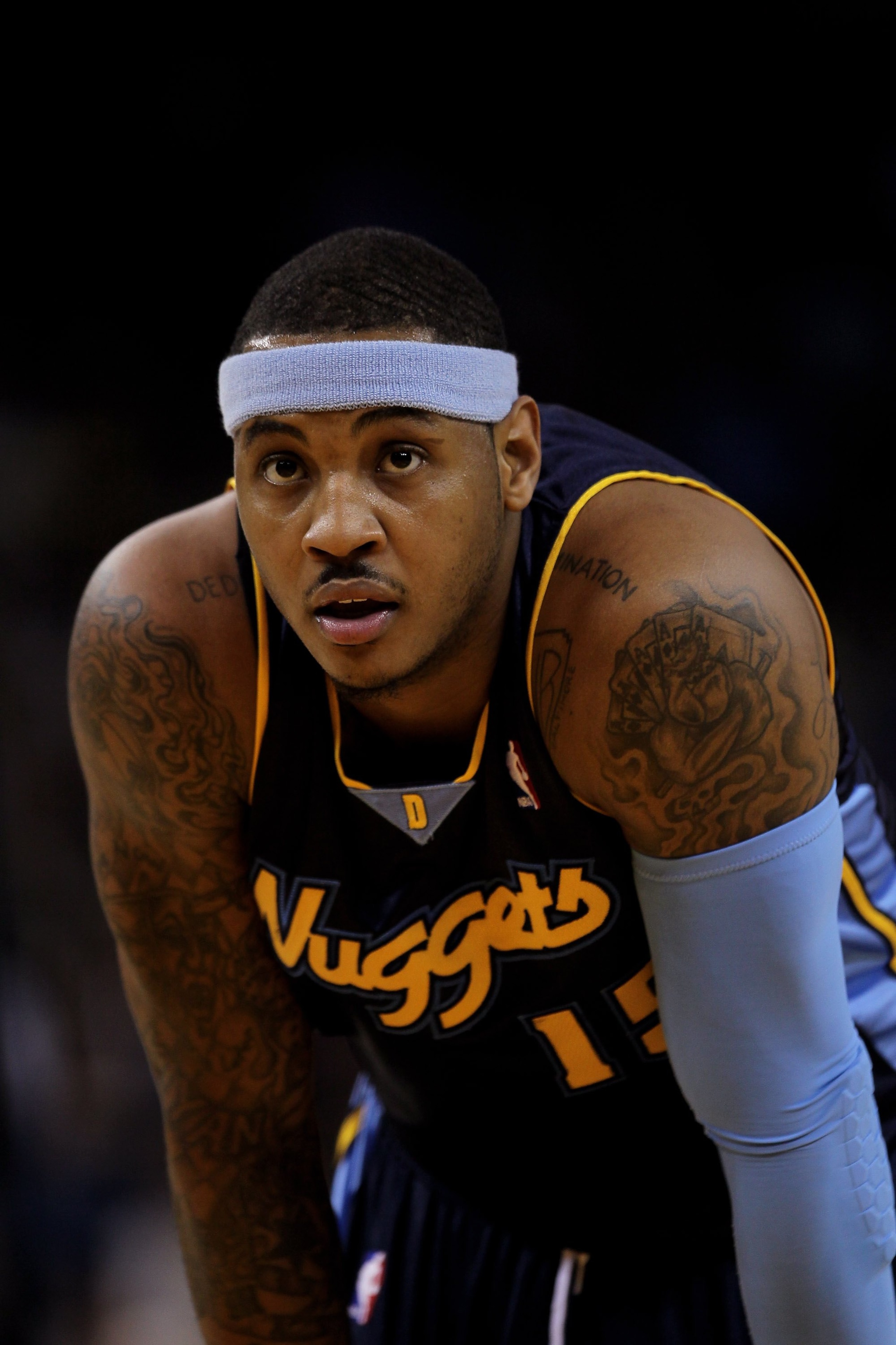OAKLAND, CA - JANUARY 20:  Carmelo Anthony #15 of the Denver Nuggets stands on the court during their game against the Golden State Warriors at Oracle Arena on January 20, 2010 in Oakland, California.  NOTE TO USER: User expressly acknowledges and agrees