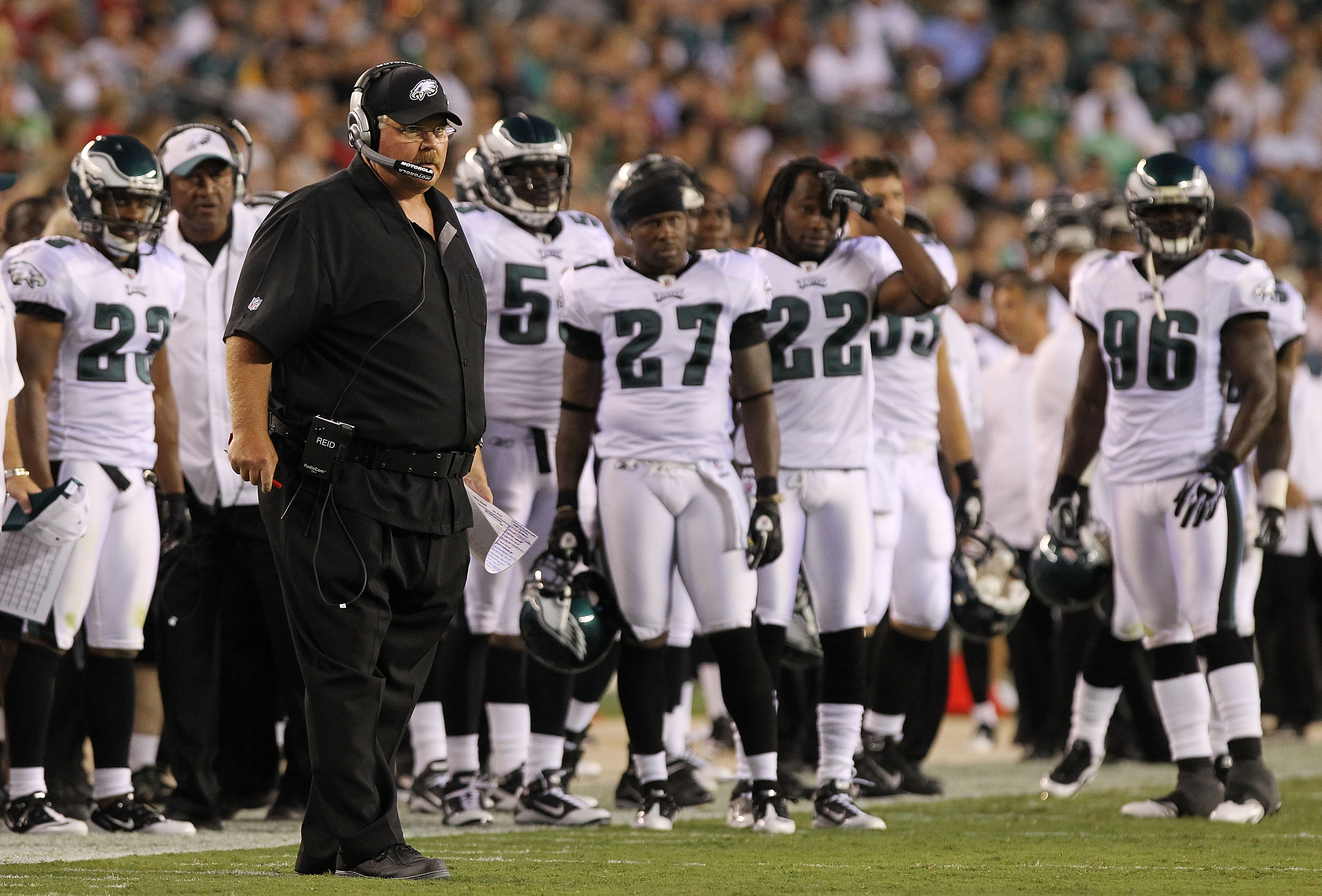 PHILADELPHIA - AUGUST 13:  Head Coach of the Philadelphia Eagles, Andy Reid stands on the sideline against the Jacksonville Jaguars during their preseason game at Lincoln Financial Field on August 13, 2010 in Philadelphia, Pennsylvania.  (Photo by Nick La