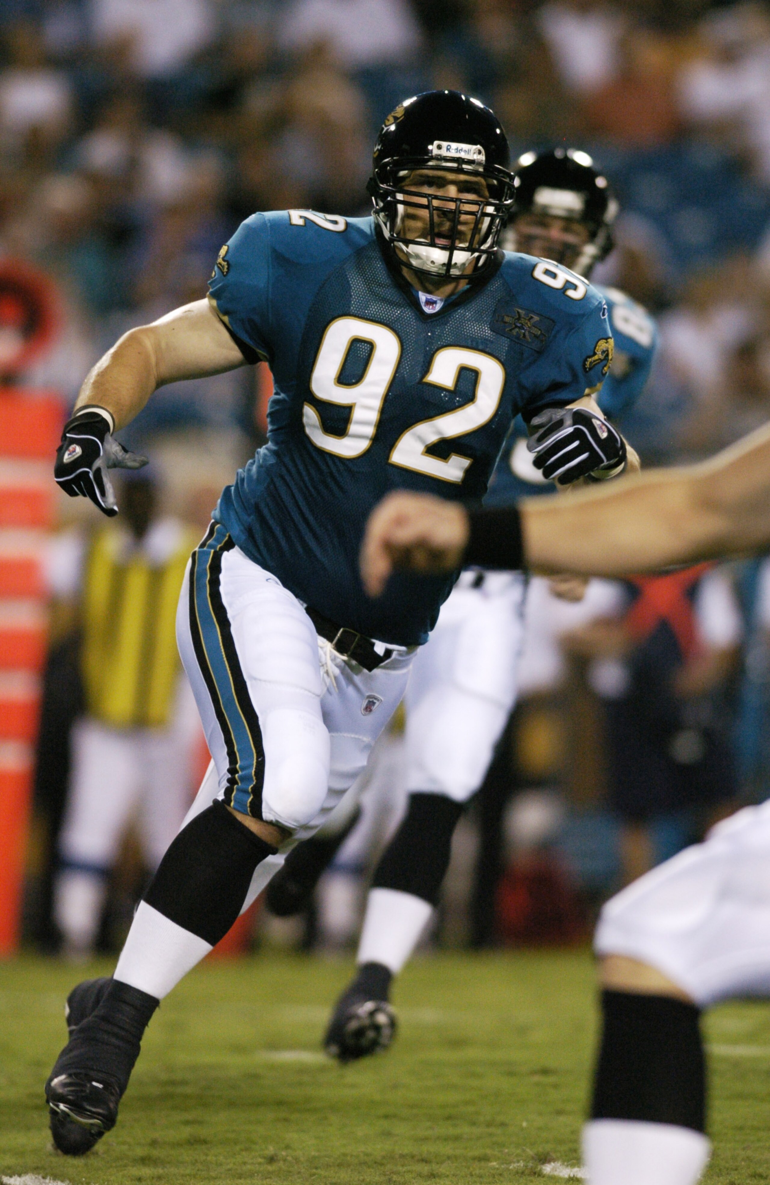 Jacksonville Jaguars defensive tackle Rob Meier blocks on special teams  during an August 27, 2004 NFL pre-season game against the Green Bay Packers in Jacksonville, Florida.  (Photo by Al Messerschmidt/Getty Images)