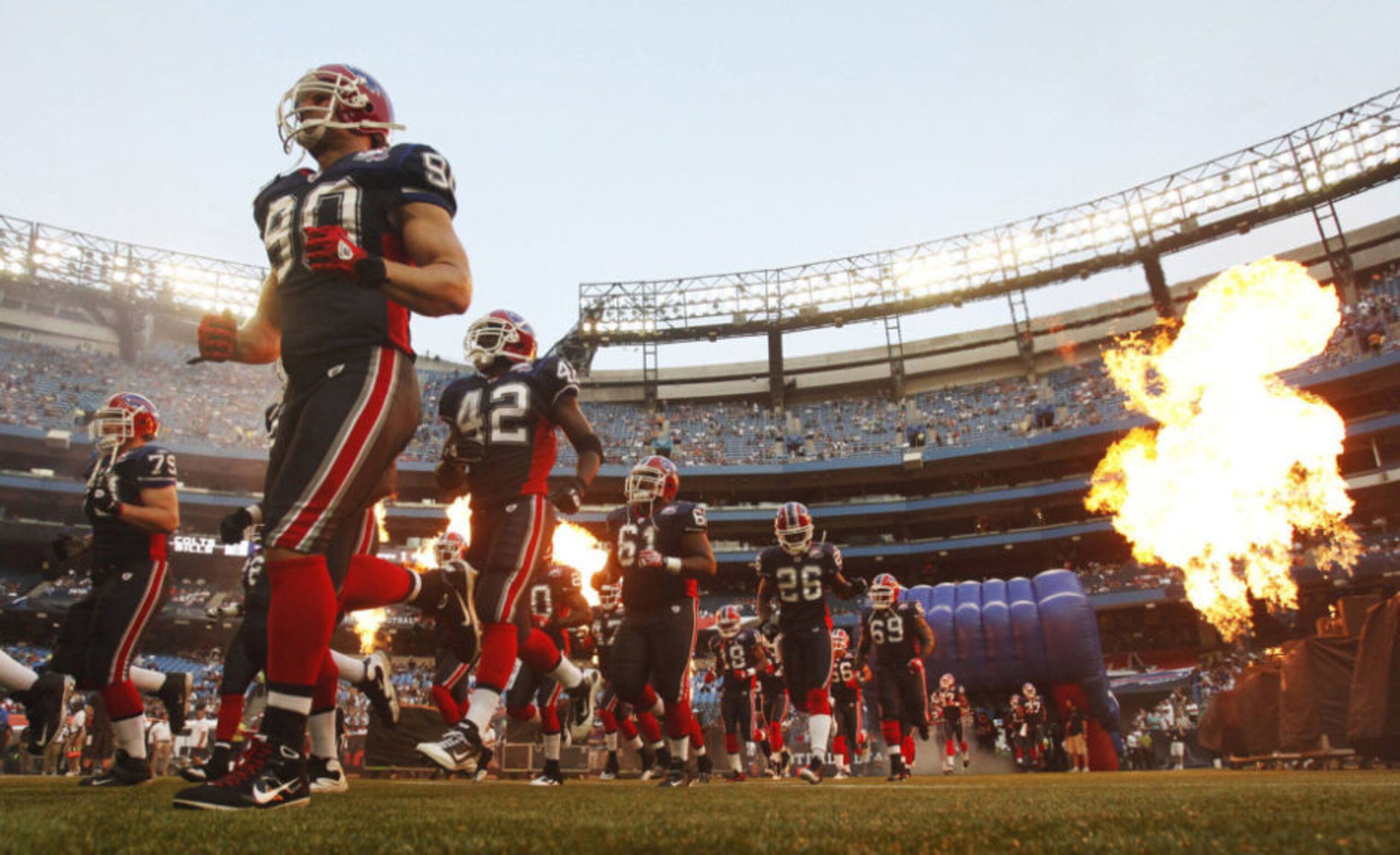 Bills players get introduced in Toronto complete with fire bursting in air Bills players get introduced in Toronto complete with fire bursting in air