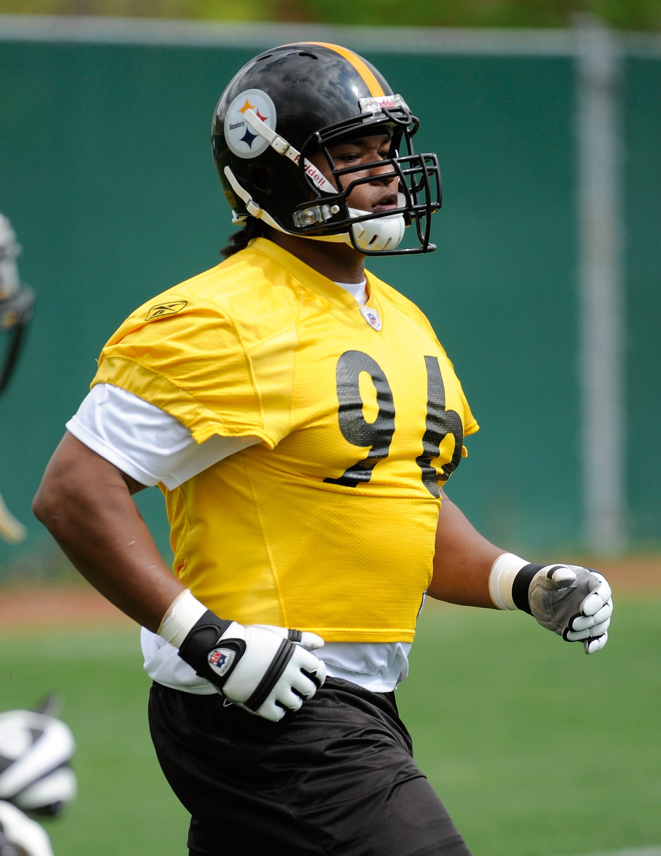 PITTSBURGH - MAY 01:  Ziggy Hood #96 of the Pittsburgh Steelers works out during rookie training camp at the Pittsburgh Steelers Practice Facility on May 1, 2009 in Pittsburgh, Pennsylvania.  (Photo by Joe Sargent/Getty Images)