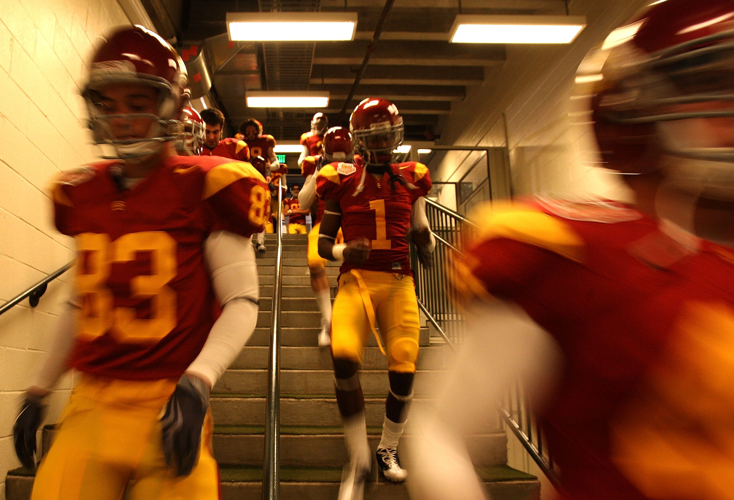 SAN FRANCISCO - DECEMBER 26: The USC Trojans enter the field against the Boston College Eagles during the 2009 Emerald Bowl at AT&T Park on December 26, 2009 in San Francisco, California. (Photo by Jed Jacobsohn/Getty Images)