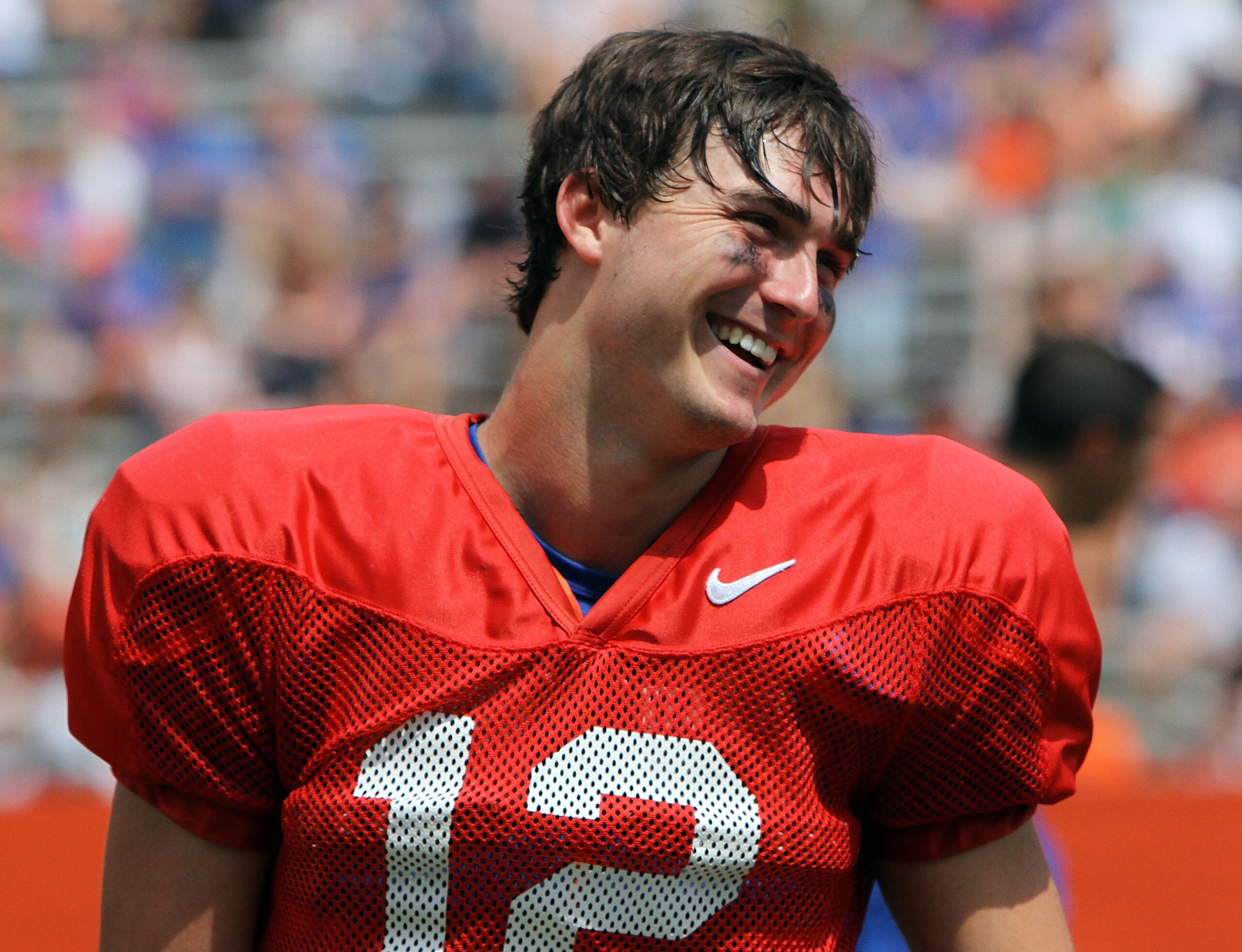 GAINESVILLE, FL - APRIL 10: Quarterback John Brantley #12 of the Florida Gators reacts during the Orange & Blue game at Ben Hill Griffin Stadium on April 10, 2010 in Gainesville, Florida. (Photo by Doug Benc/Getty Images) GAINESVILLE, FL - APRIL 10: Quarterback John Brantley #12 of the Florida Gators reacts during the Orange & Blue game at Ben Hill Griffin Stadium on April 10, 2010 in Gainesville, Florida. (Photo by Doug Benc/Getty Images)