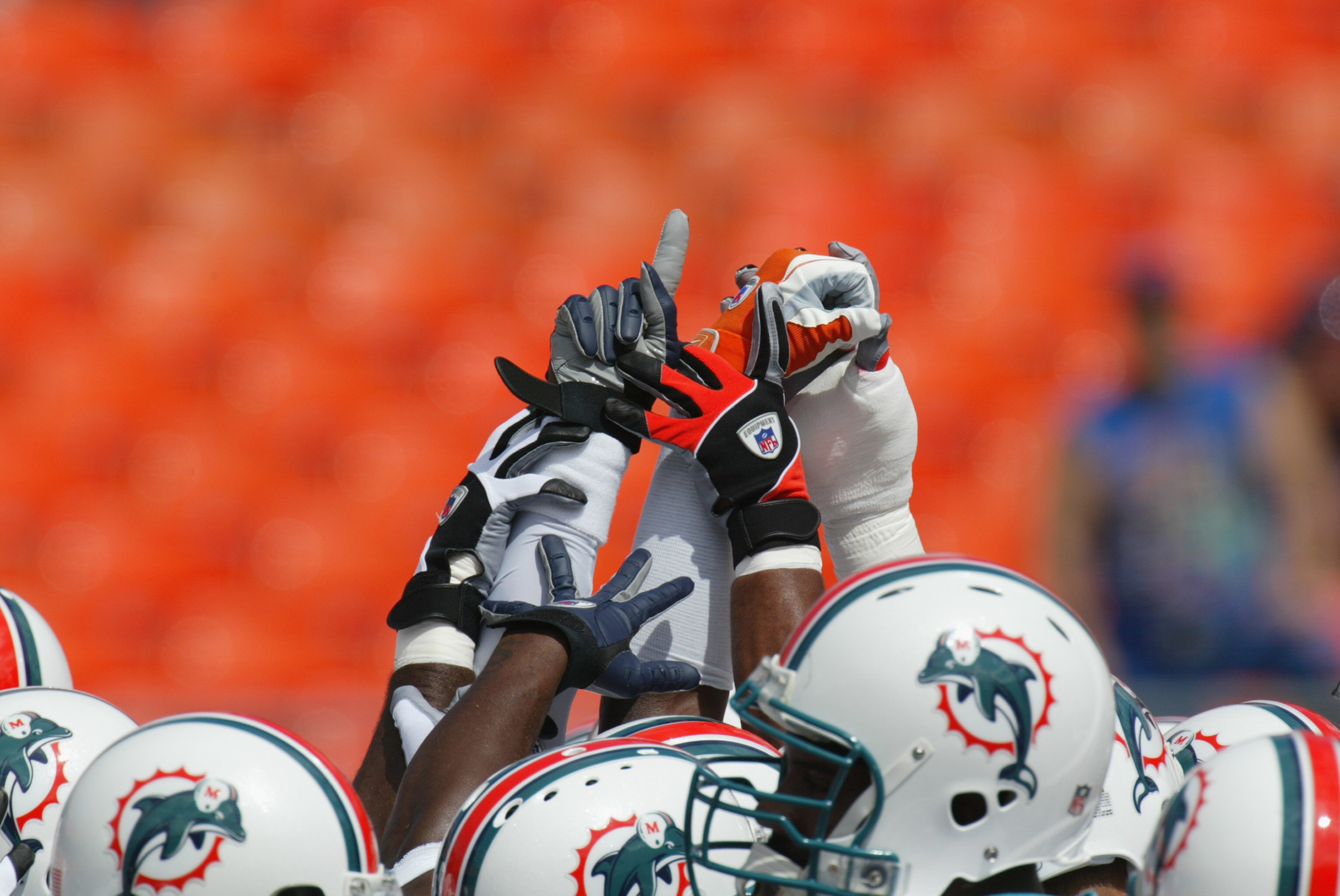 MIAMI - OCTOBER 20:  A general view the Miami Dolphins as they cheer taken before the game against the Buffalo Bills on October 20, 2002 at Pro Player Stadium in Miami, Florida. The Bills won 23-10. (Photo By Eliot J. Schechter/Getty Images)
