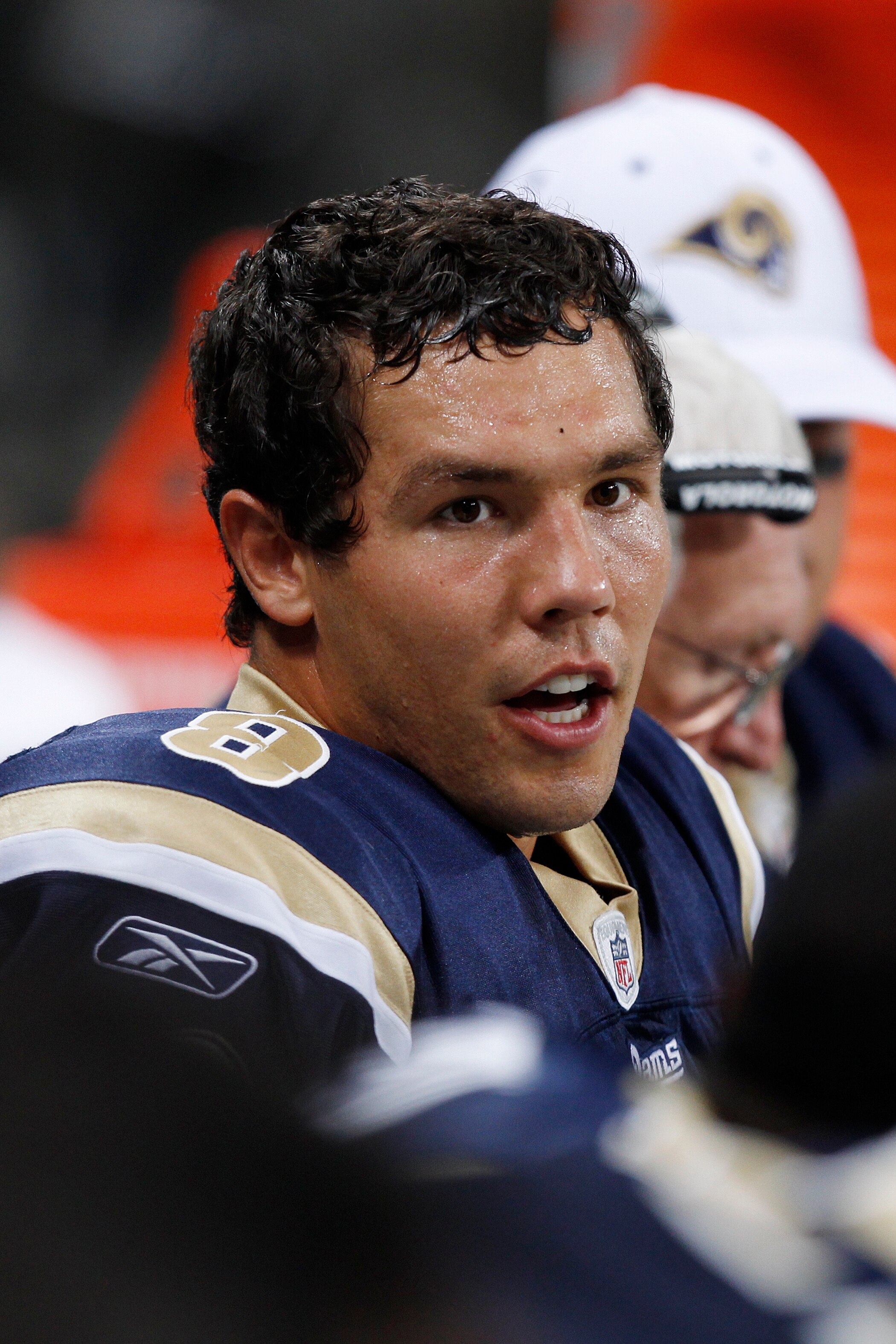 ST. LOUIS, MO - AUGUST 14: Sam Bradford #8 of the St. Louis Rams looks on against the Minnesota Vikings during the preseason game at Edward Jones Dome on August 14, 2010 in St. Louis, Missouri. The Vikings defeated the Rams 28-7. (Photo by Joe Robbins/Get