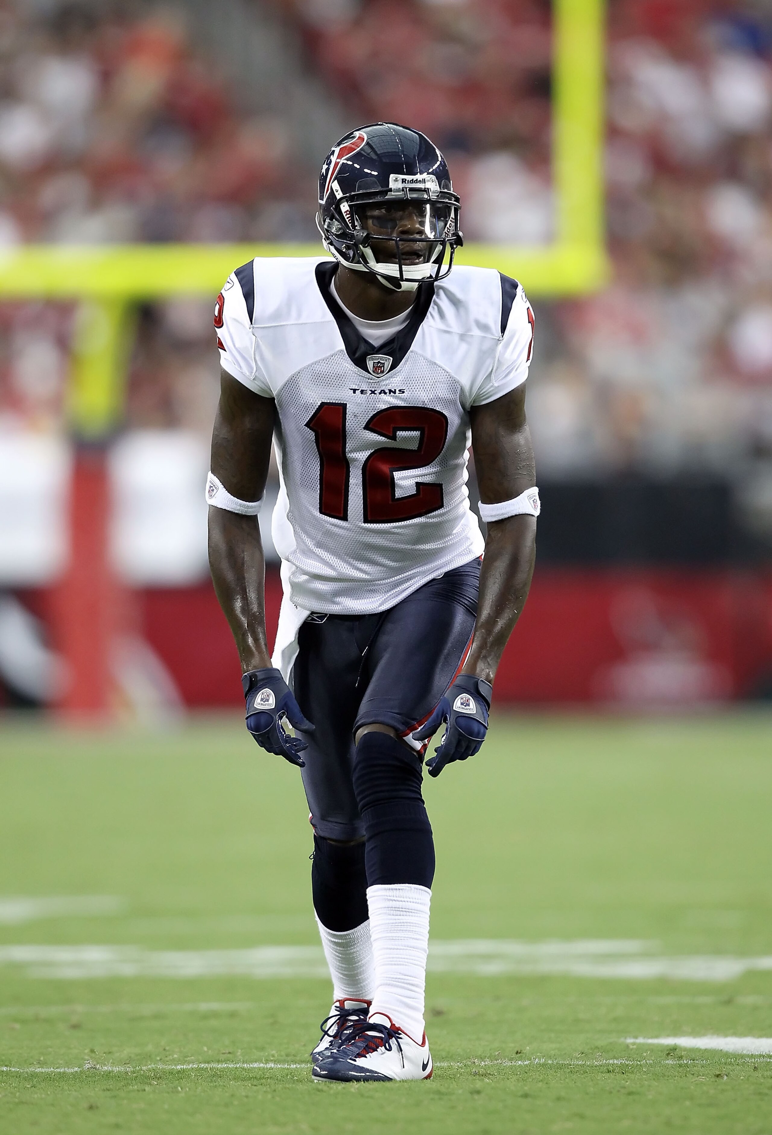 GLENDALE, AZ - AUGUST 14:  Wide receiver Jacoby Jones #12 of the Houston Texans during preseason NFL game against the Arizona Cardinals at the University of Phoenix Stadium on August 14, 2010 in Glendale, Arizona. The Cardinals defeated the Texans 19-16. 