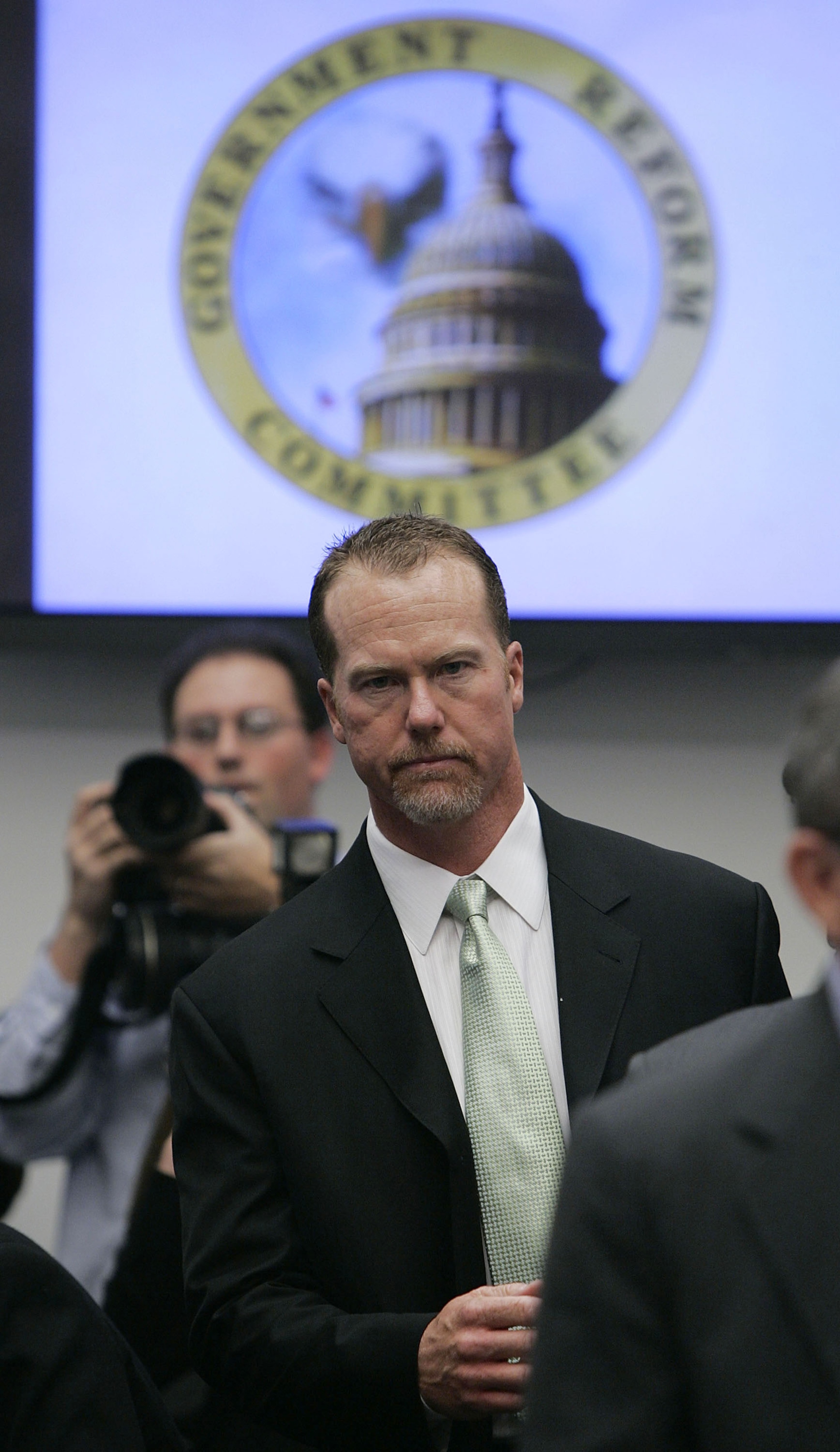 WASHINGTON - MARCH 17:  Former St. Louis Cardinal Mark McGwire arrives to the House Committee hearing investigating steroid use in baseball on Capital Hill March 17, 2005 in Washington, DC. Major League Baseball (MLB) Commissioner Allen 'Bud' Selig will g