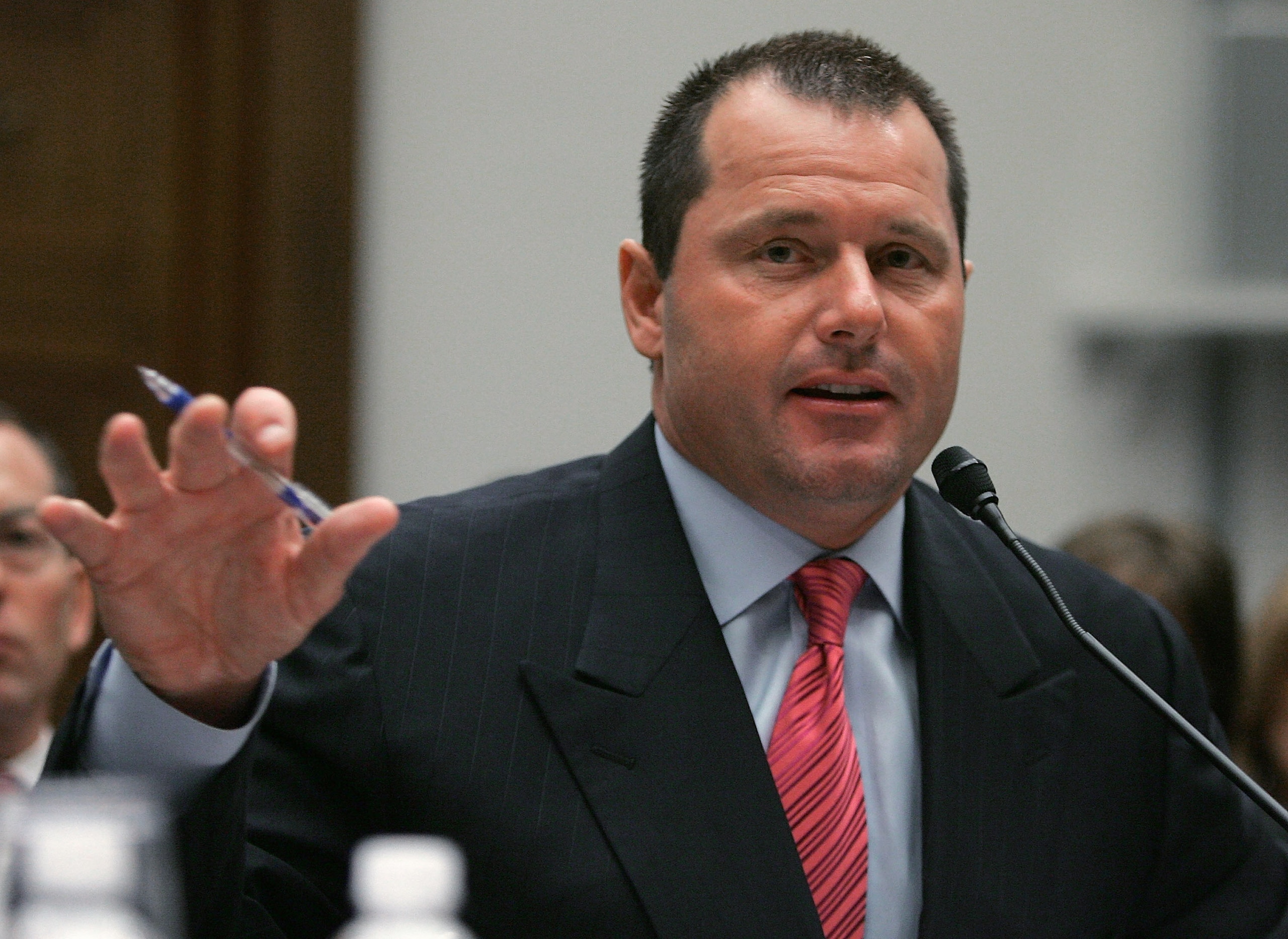 WASHINGTON - FEBRUARY 13:  Major League Baseball player Roger Clemens testifies during a House Oversight and Government Reform Committee hearing February 13, 2008 in Washington, DC. The committee is hearing testimony on use of steroids and performance enh
