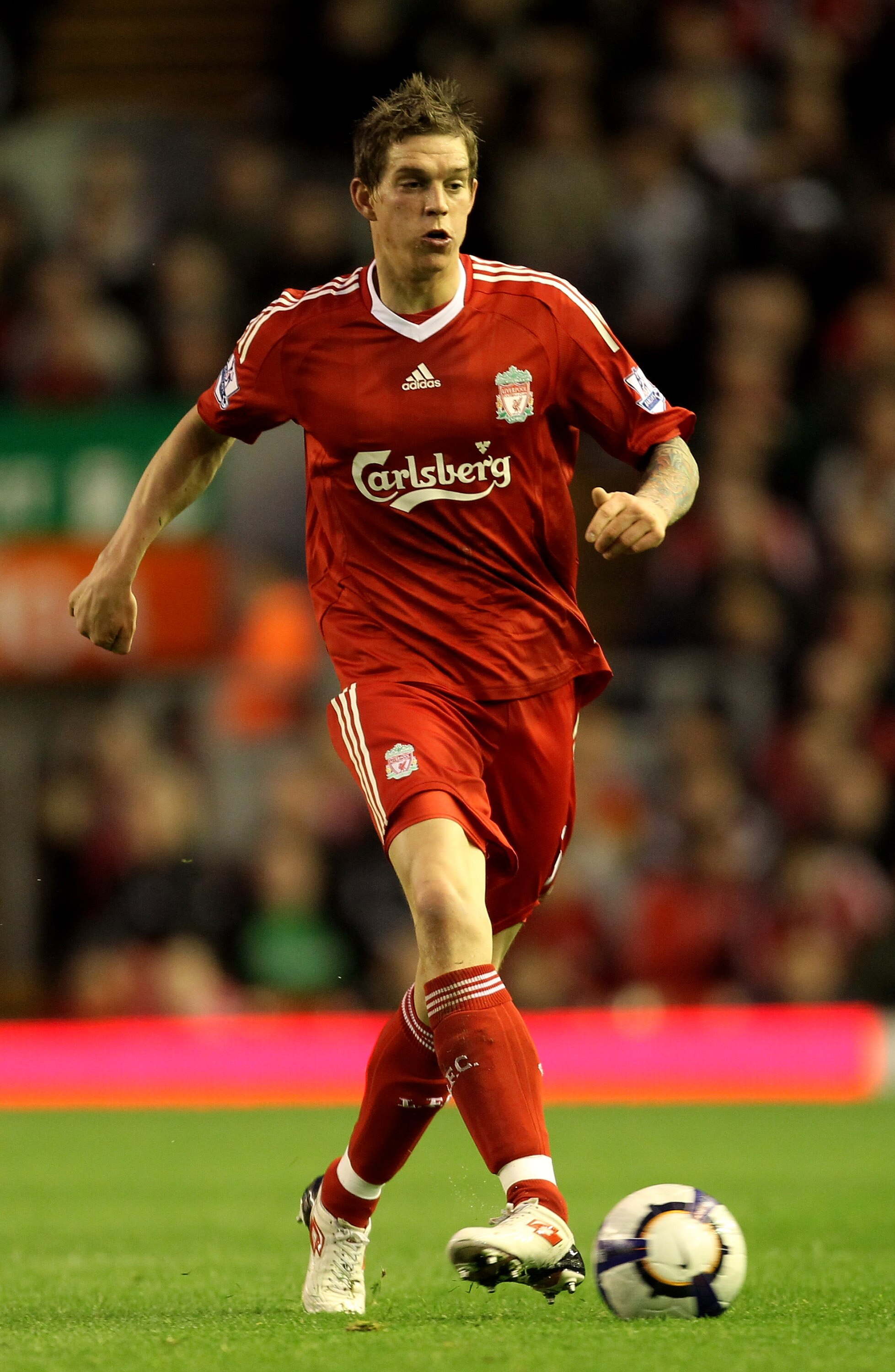 LIVERPOOL, ENGLAND - APRIL 19:   Daniel Agger of Liverpool in action during the Barclays Premier League match between Liverpool and West ham United at Anfield on April 19, 2010 in Liverpool, England. (Photo by Alex Livesey/Getty Images)