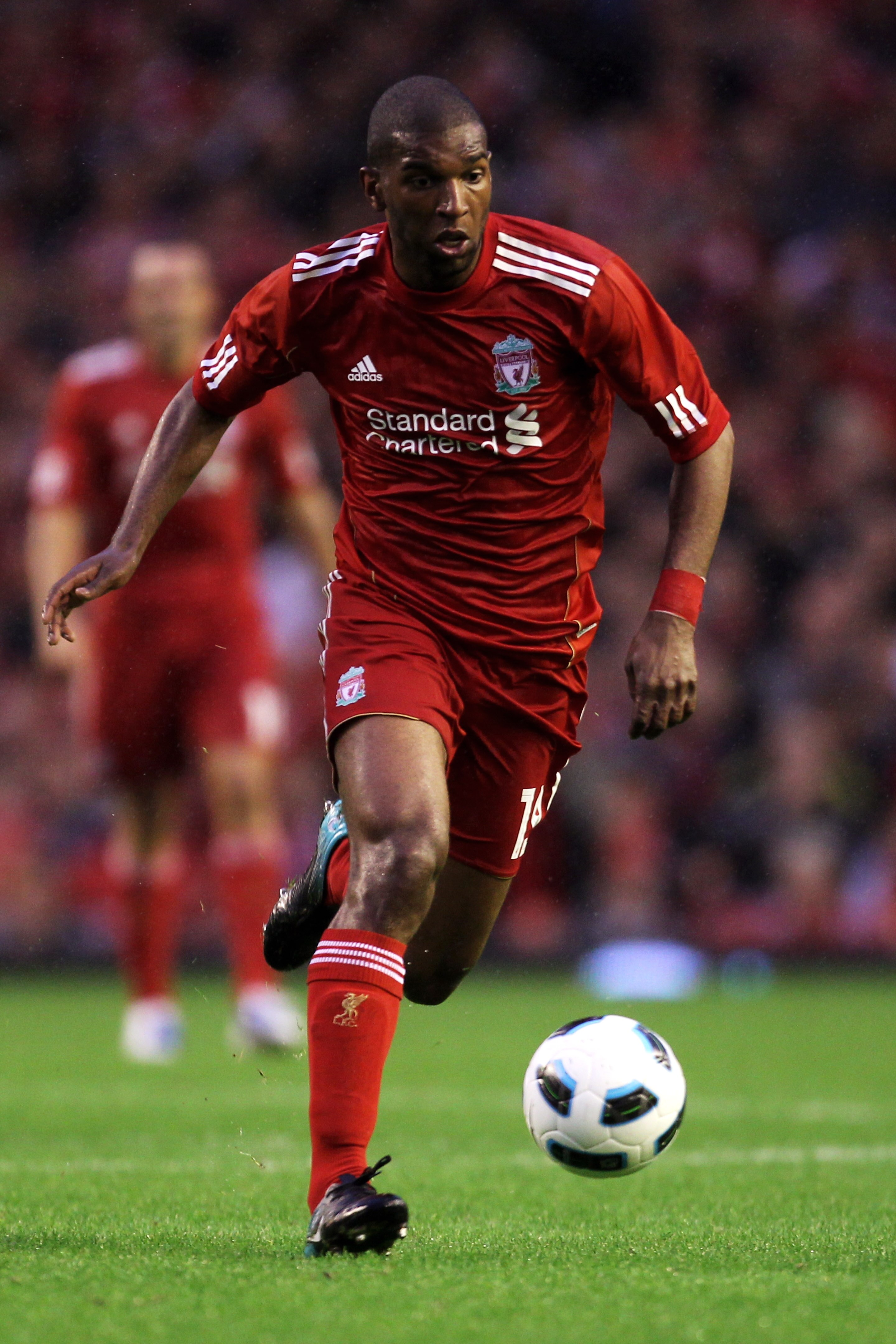 LIVERPOOL, ENGLAND - AUGUST 19:  Ryan Babel of Liverpool in action during the UEFA Europa League play-off first leg match beteween Liverpool and Trabzonspor at Anfield on August 19, 2010 in Liverpool, England.  (Photo by Alex Livesey/Getty Images)