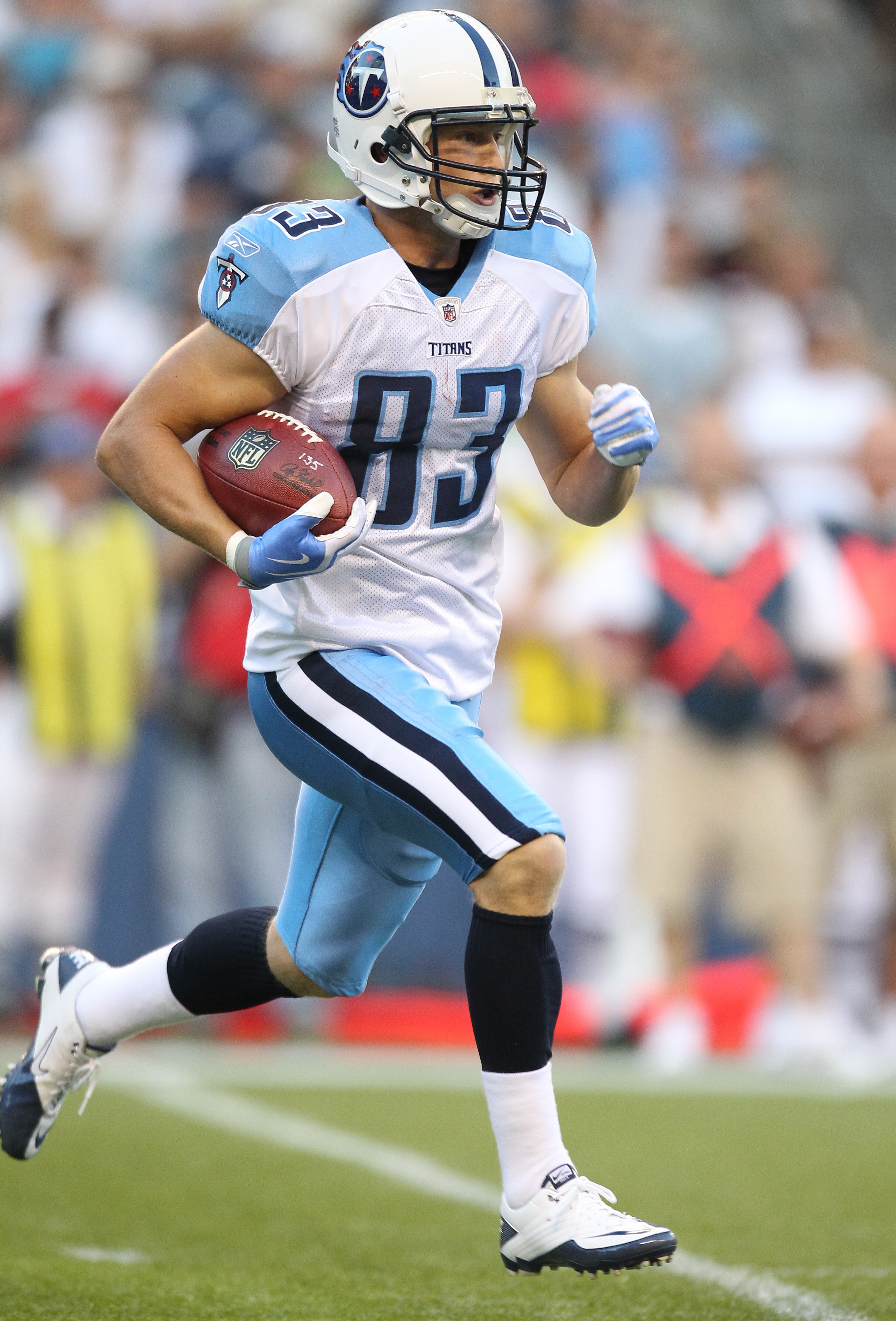 SEATTLE - AUGUST 14:  Wide receiver Marc Mariani #83 of the Tennessee Titans rushes during the preseason game against the Seattle Seahawks at Qwest Field on August 14, 2010 in Seattle, Washington. (Photo by Otto Greule Jr/Getty Images)