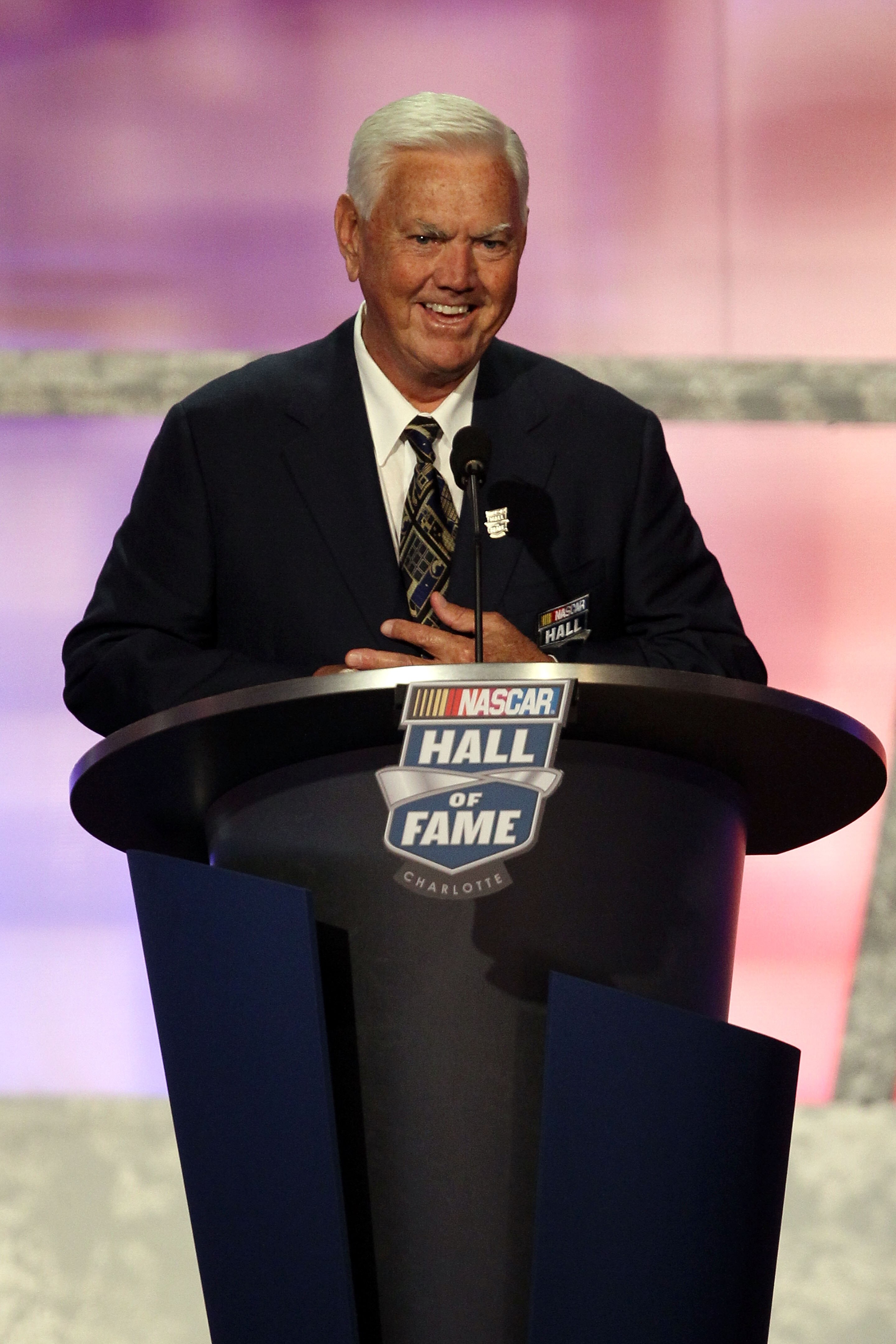 CHARLOTTE, NC - MAY 23:  Hall of Fame inductee Junior Johnson speaks during the 2010 NASCAR Hall of Fame Induction Ceremony at the Charlotte Convention Center on May 23, 2010 in Charlotte, North Carolina.  (Photo by Streeter Lecka/Getty Images)