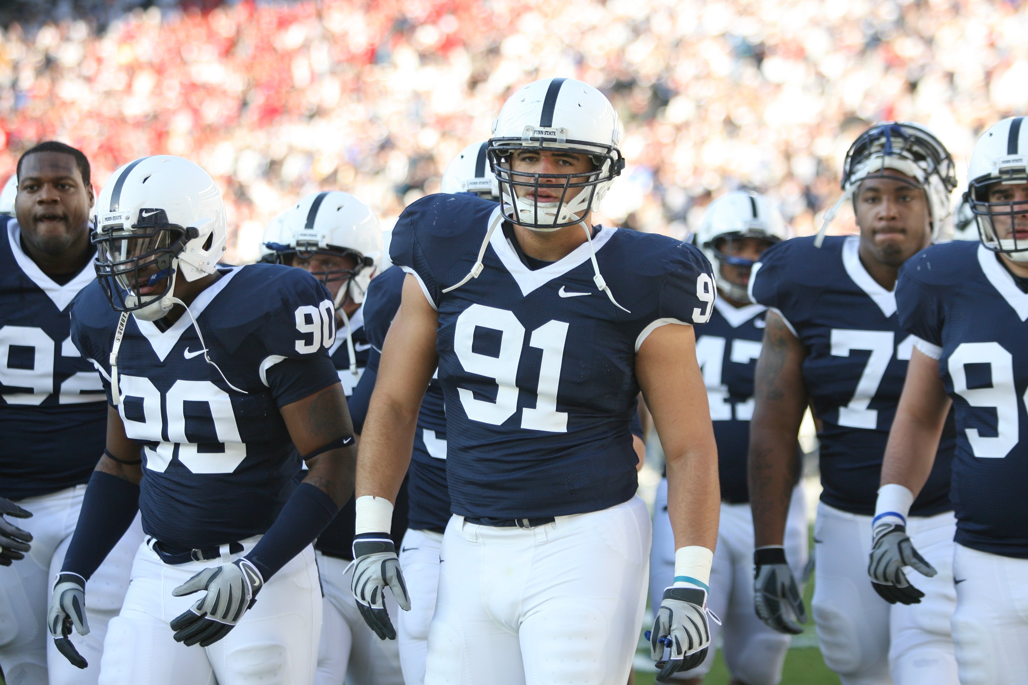 STATE COLLEGE, PA - NOVEMBER 7: Defensive tackle Jared Odrick #91 of the Penn State Nittany Lions walks off the field after warm-ups  before a game against the Ohio State Buckeyes on November 7, 2009 at Beaver Stadium in State College, Pennsylvania. Ohio