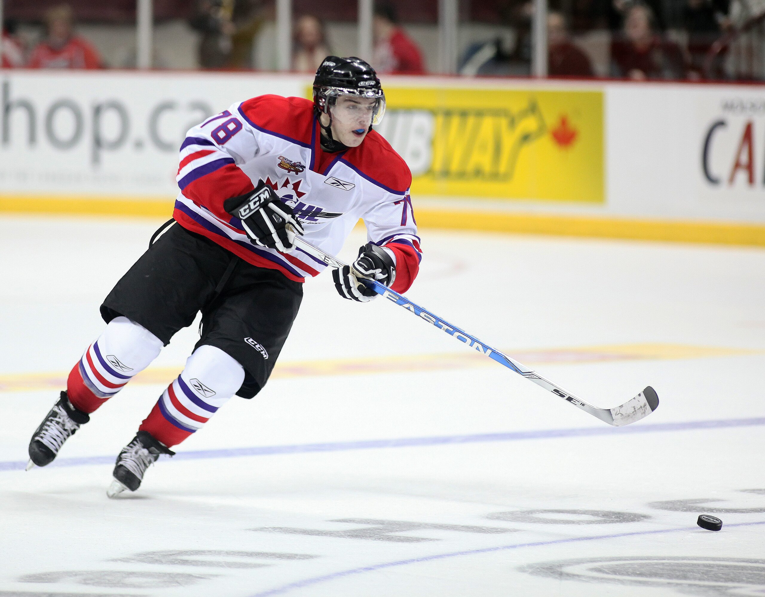 WINDSOR, ON - JANUARY 20:  Michael Bournival #78 of Team Orr skates with the puck during the Home Hardware CHL/NHL Top Prospects game against Team Cherry on January 20, 2010 at the WFCU Centre in Windsor, Ontario. Team Cherry defeated Team Orr 4-2. (Photo