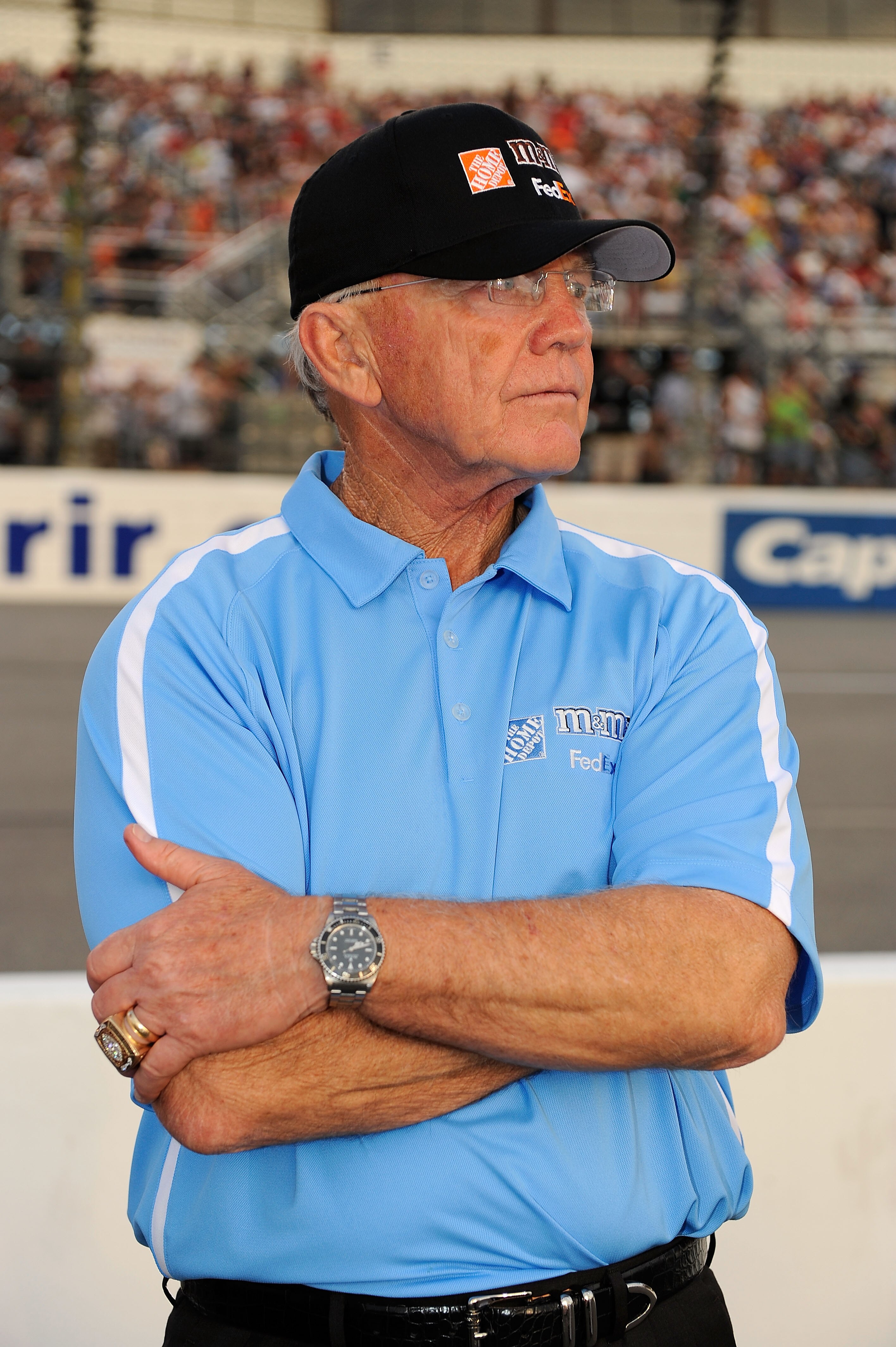 RICHMOND, VA - MAY 01:  Team owner Joe Gibbs looks on from the grid prior to the start of the NASCAR Sprint Cup Series Crown Royal Presents the Heath Calhoun 400 at Richmond International Raceway on May 1, 2010, 2010 in Richmond, Virginia.  (Photo by Rust