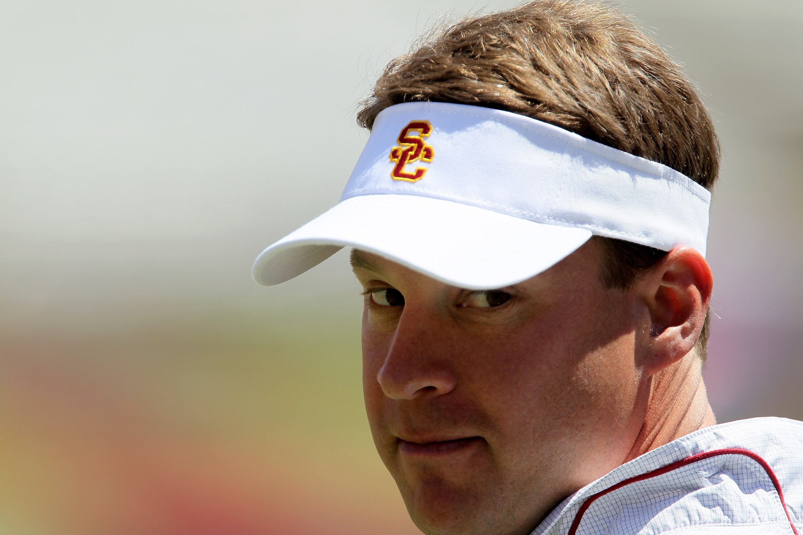 LOS ANGELES, CA - MAY 01:  Head coach Lane Kiffin looks on during the  USC Trojans spring game on  May 1, 2010 at the Los Angeles Memorial Coliseum in Los Angeles, California.  (Photo by Stephen Dunn/Getty Images)