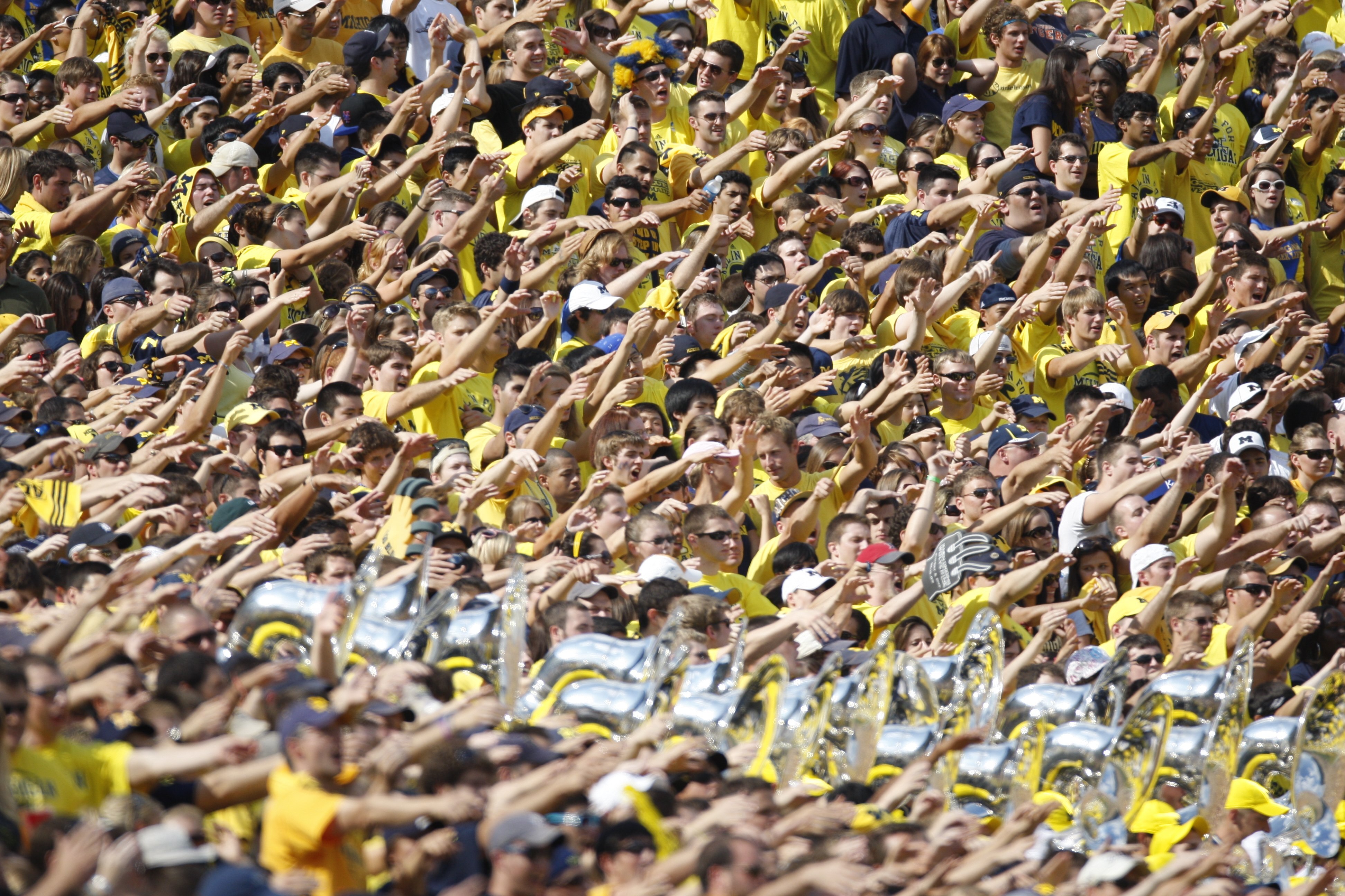 ANN ARBOR, MI - SEPTEMBER 5:  Michigan Wolverines fans cheer the game against the Western Michigan Broncos on September 5, 2009 at Michigan Stadium in Ann Arbor, Michigan. (Photo by Gregory Shamus/Getty Images)